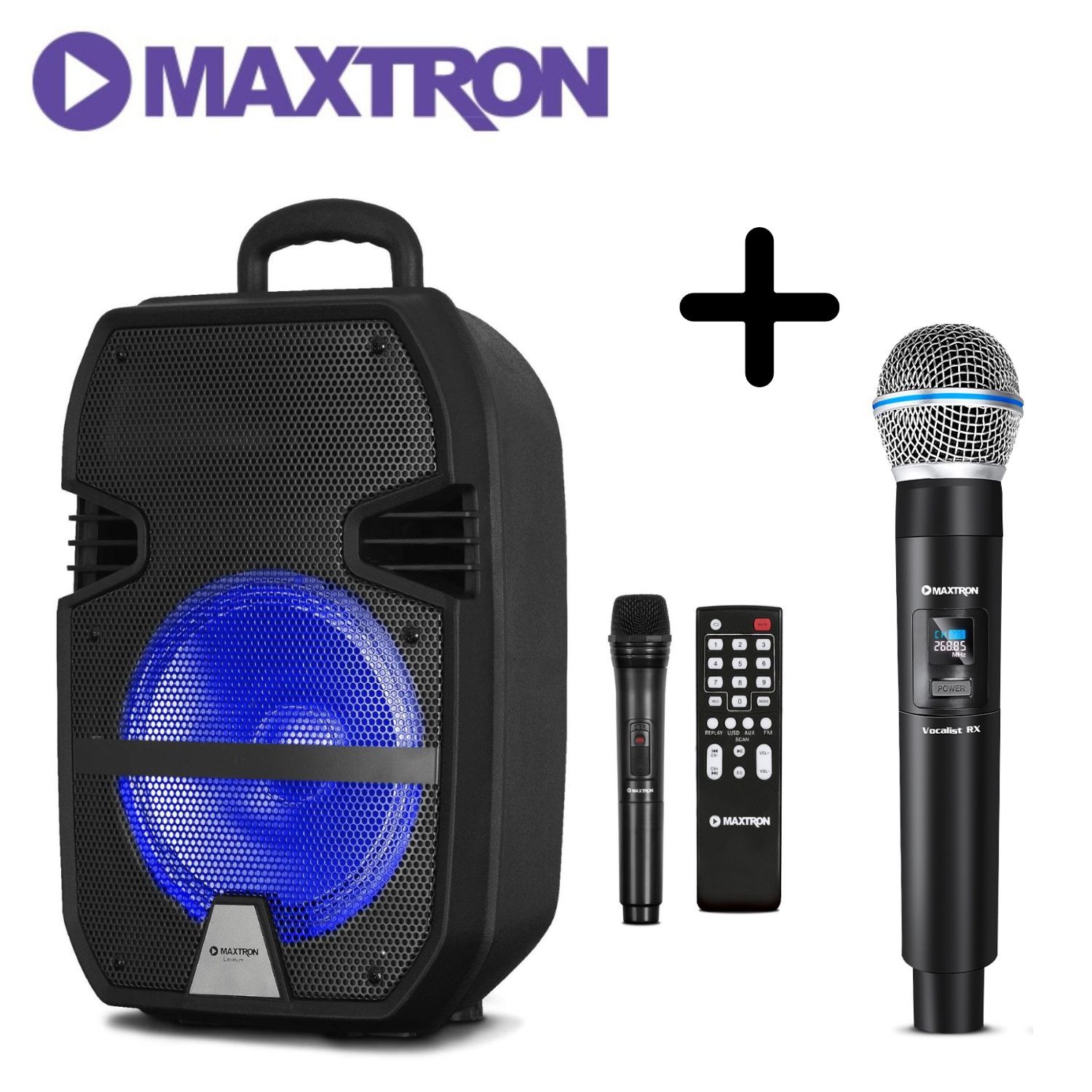 PARLANTE BLUETOOTH MAXTRON LIBIDUM MX321VB CON 2 MICRÓFONO INALÁMBRICO - 1