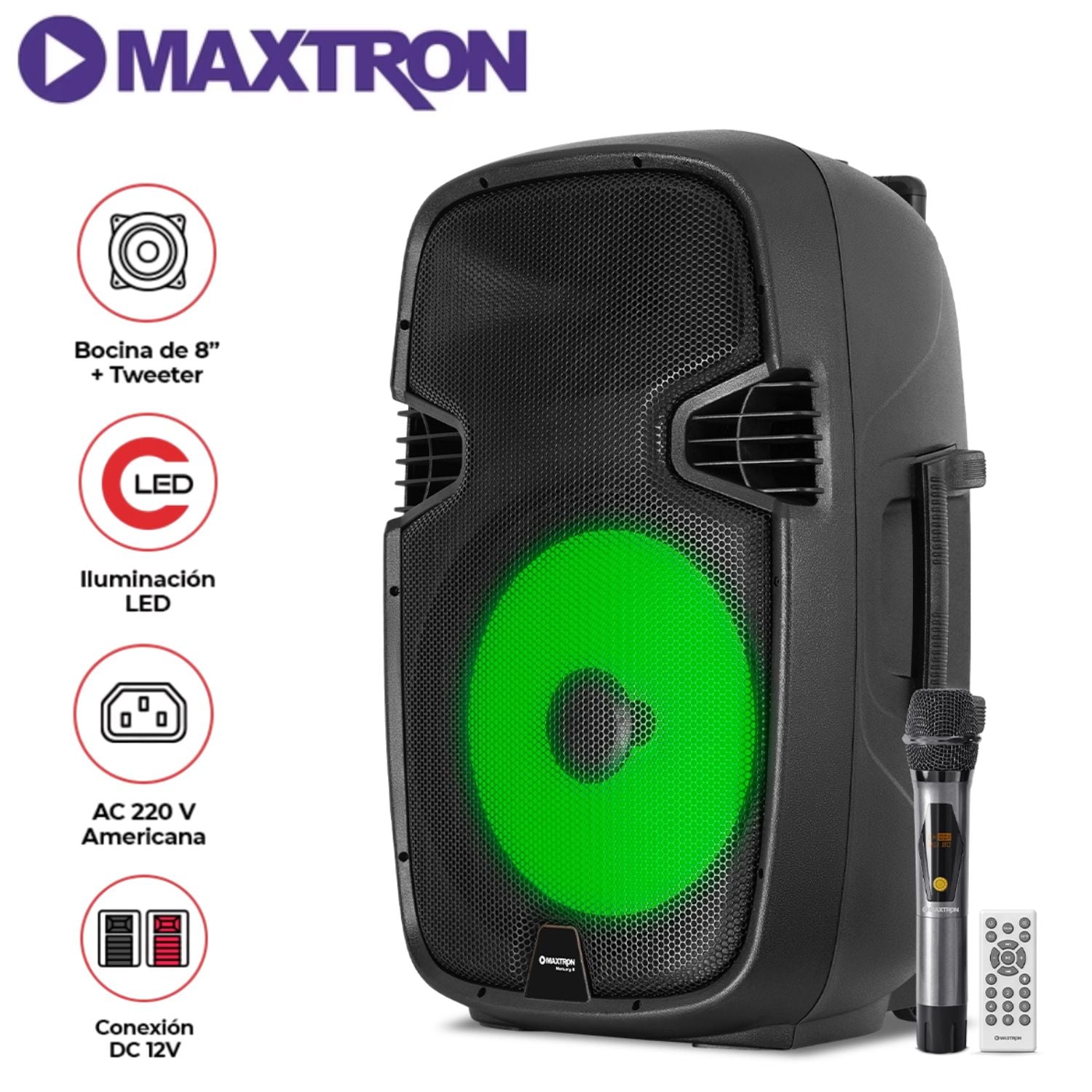 PARLANTE MAXTRON MERKURY MX 1508 USB BT TWS 01 MICRÓFONO CONEX. AC - 1