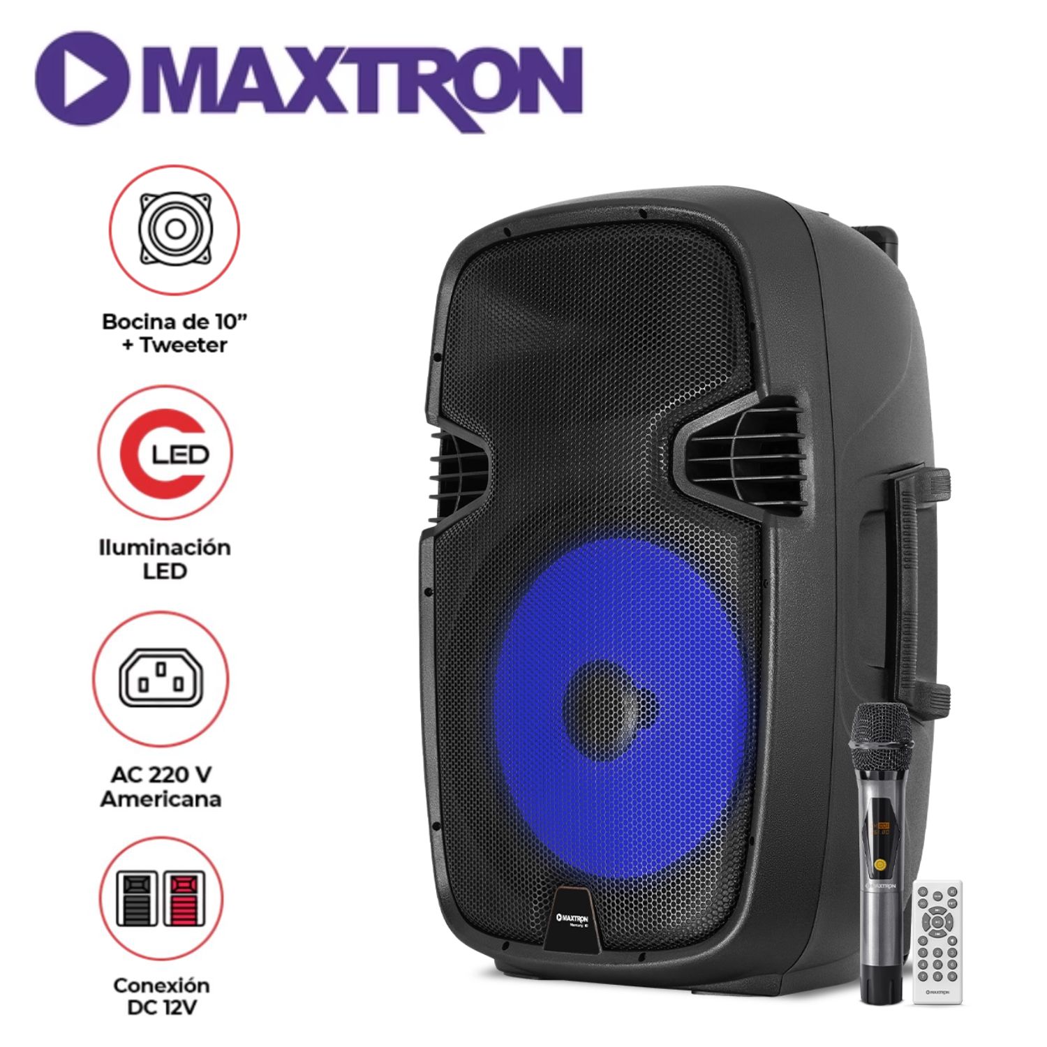 PARLANTE MAXTRON MERKURY MX 1510 USB BT TWS 01 MICRÓFONO CONEX. AC - 1