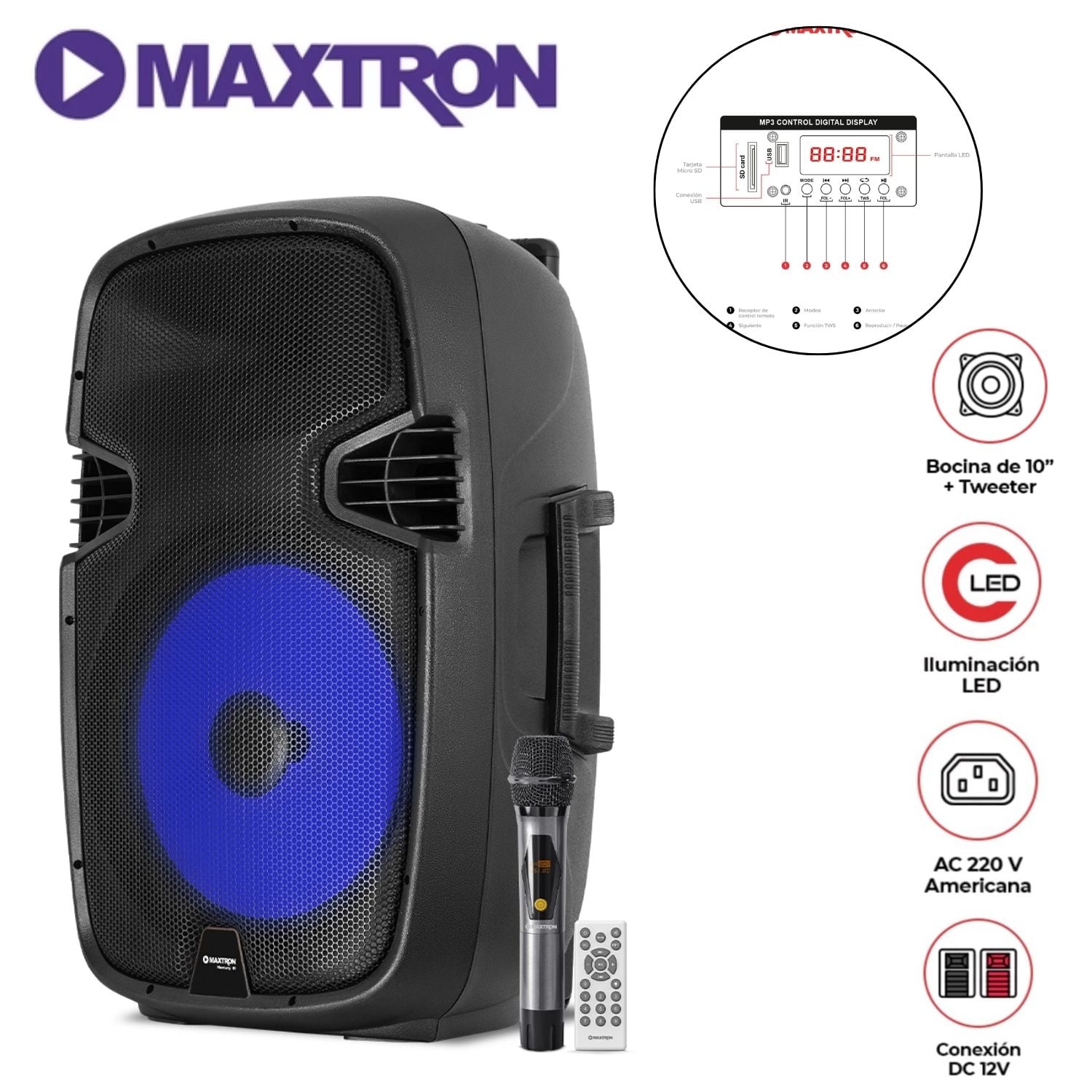 PARLANTE MAXTRON MERKURY MX 1510 USB BT TWS CONEX. AC / MICRÓFONO - 1