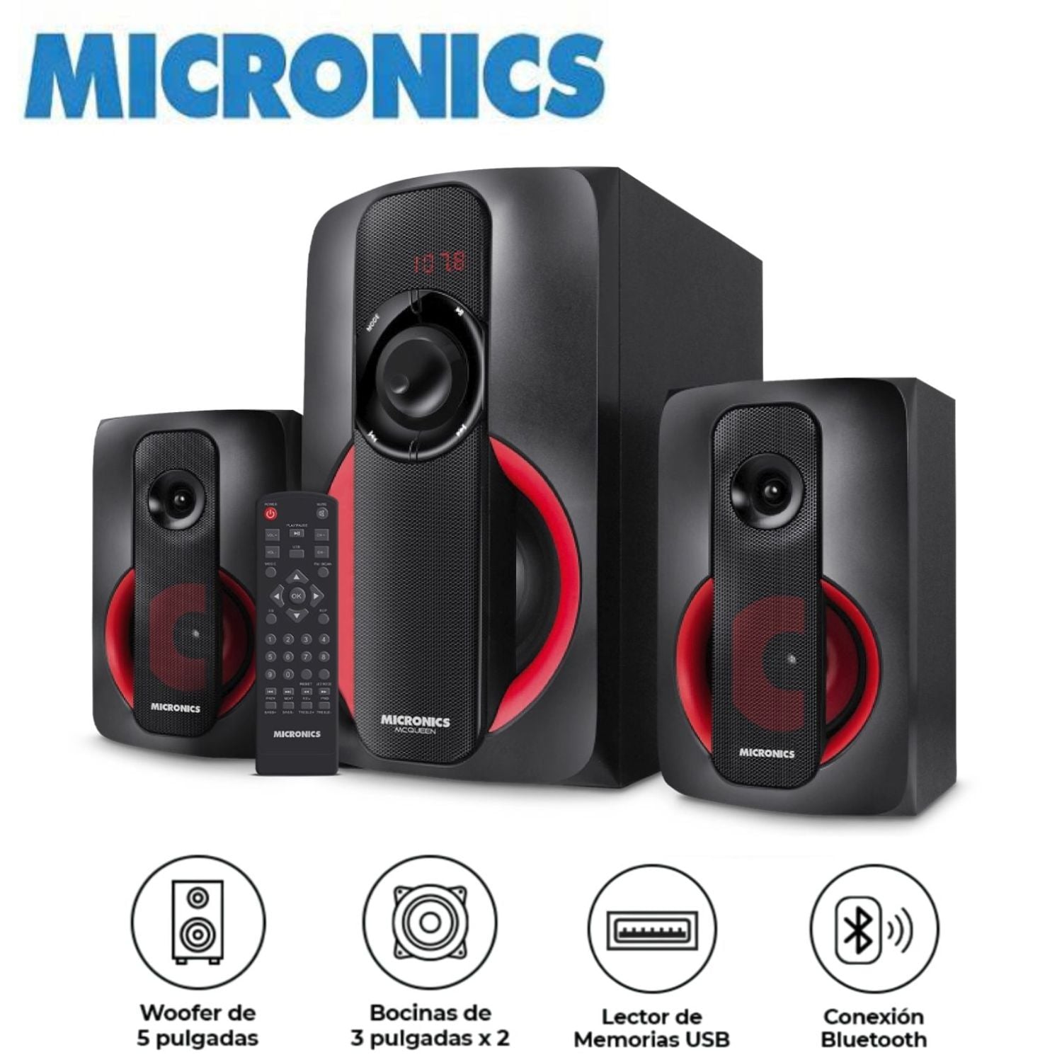 PARLANTE MICRONICS MIC S7528BT MCQUEEN 2.1 CON SUBWOOFER 5' 25W + 8W x 2 - 1
