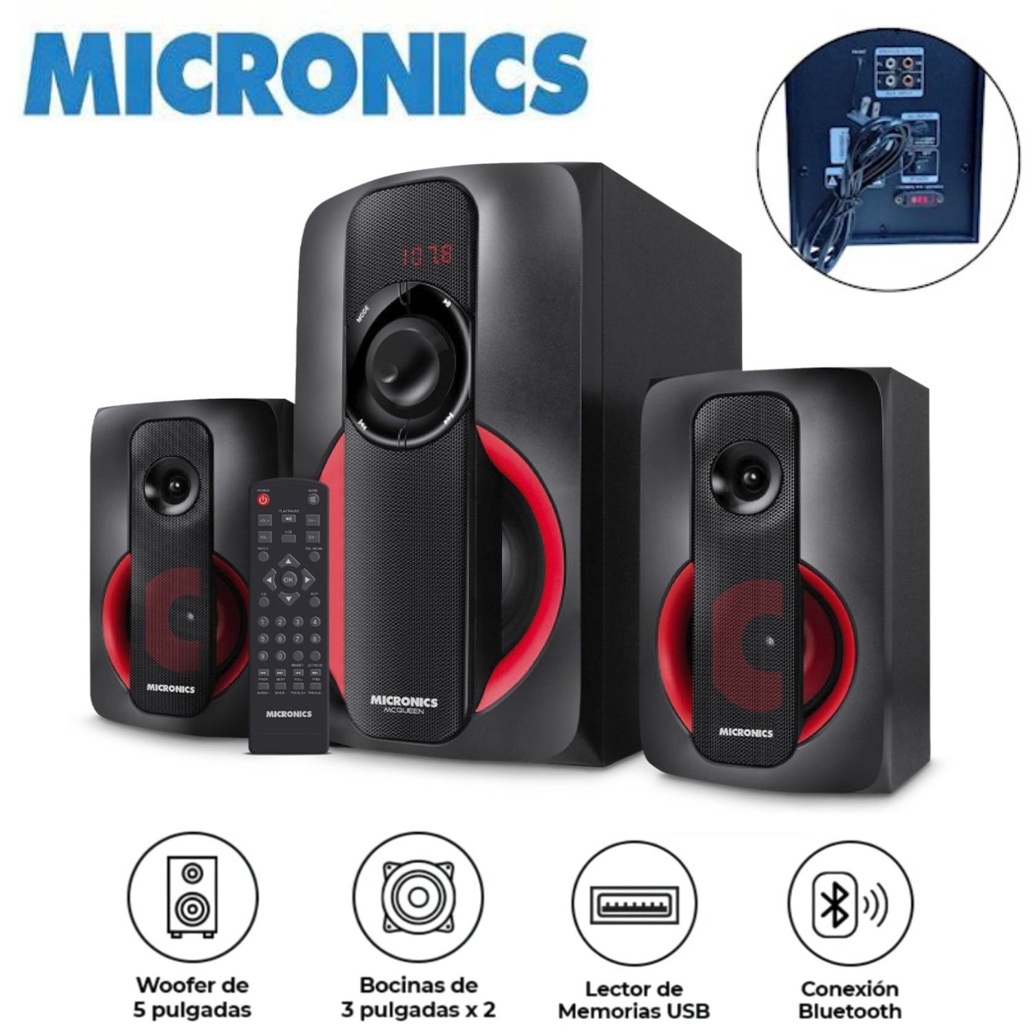 PARLANTE MICRONICS MIC S7528BT MCQUEEN 2.1 USB BT AUX - 1