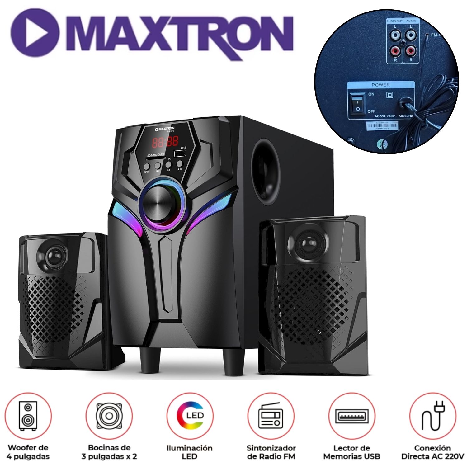 PARLANTE 2,1 MAXTRON MAX S200 HERTZ SUBWOOFER 4' USB BT AUX - 1