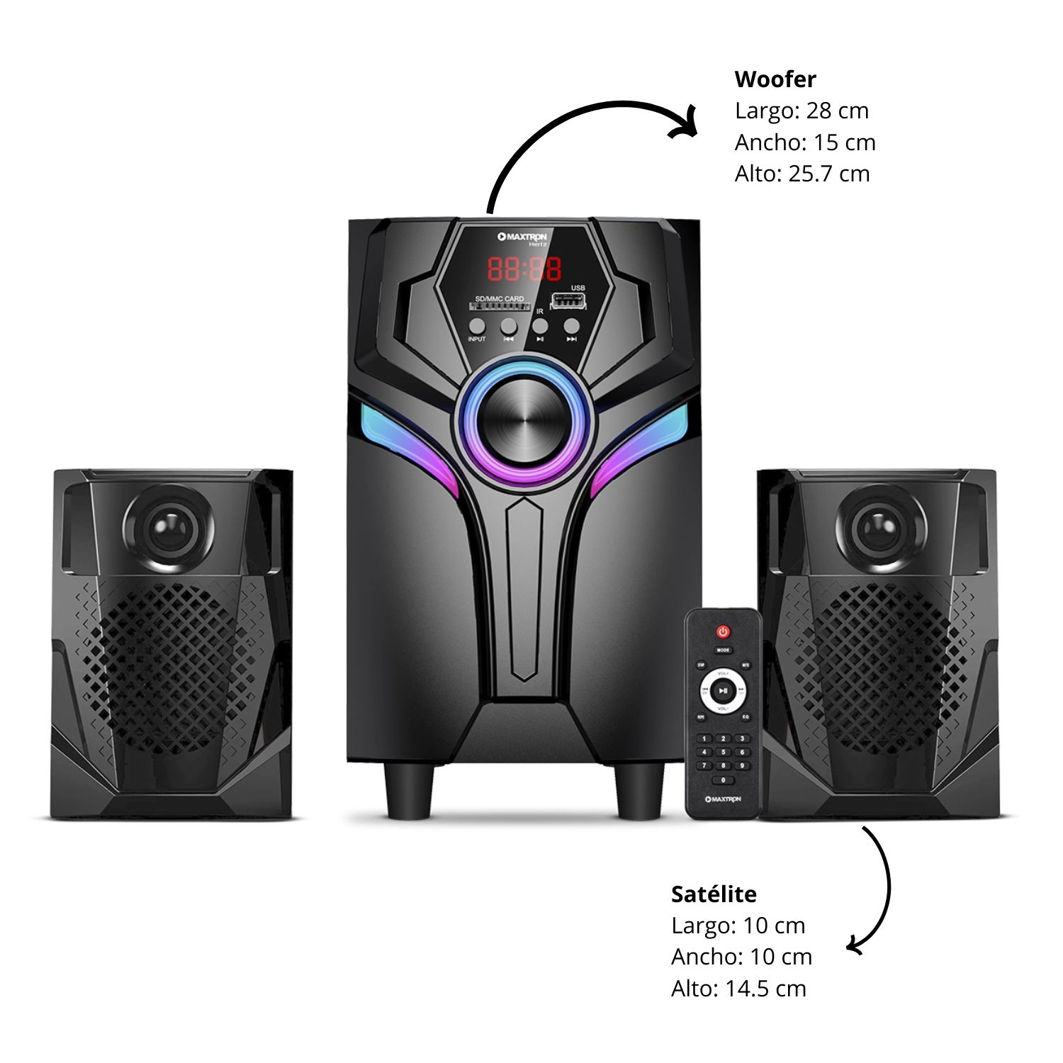 PARLANTE 2,1 MAXTRON MAX S200 HERTZ SUBWOOFER 4' USB BT AUX - 6