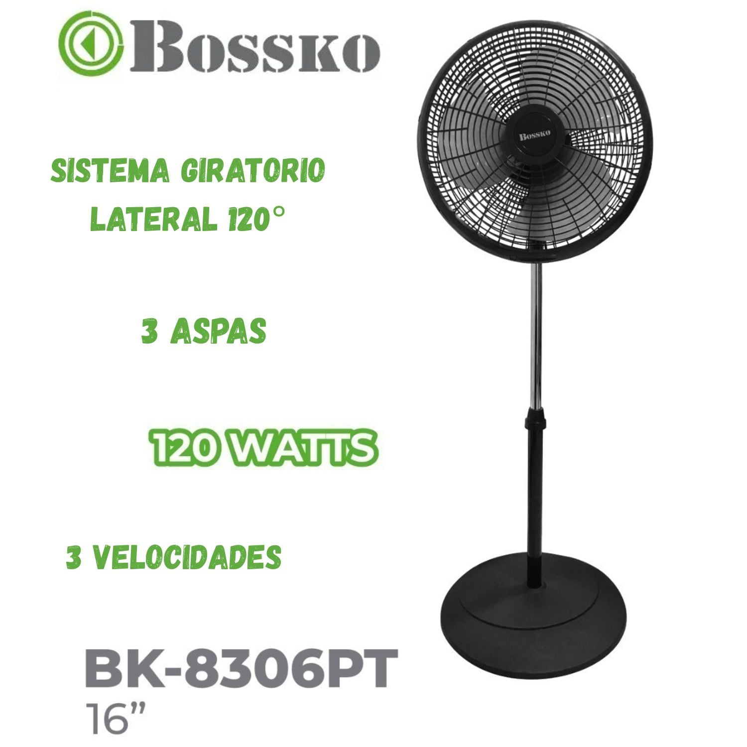 VENTILADOR DE PEDESTAL BOSSKO BK-8306PT 16 PULGADAS CON TEMPORIZADOR - 1