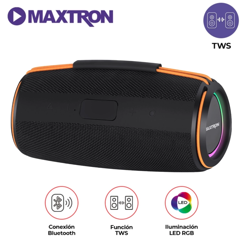 PARLANTE PORTÁTIL MAXTRON MX 302 BLUETOOTH USB TWS LUCES RGB - 1