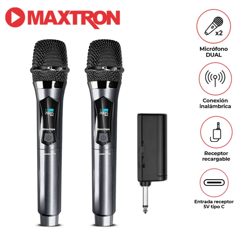 MICRÓFONO DUAL MAXTRON LEADER MX 7218RX COMPATIBLE EQUIPOS DE SONIDO - 1