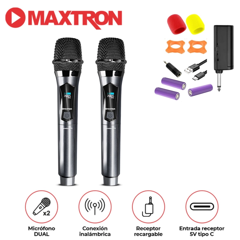 MICRÓFONO DUAL MAXTRON LEADER MX 7218RX CON ACCESORIOS - 1