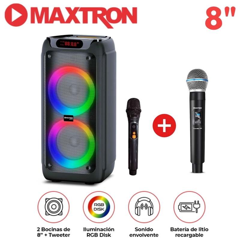 PROMO TORRE DE SONIDO MAXTRON MX 800 ZENITH 02 BOCINAS 8 PULGADAS CON 02 MICRÓFONOS - 1