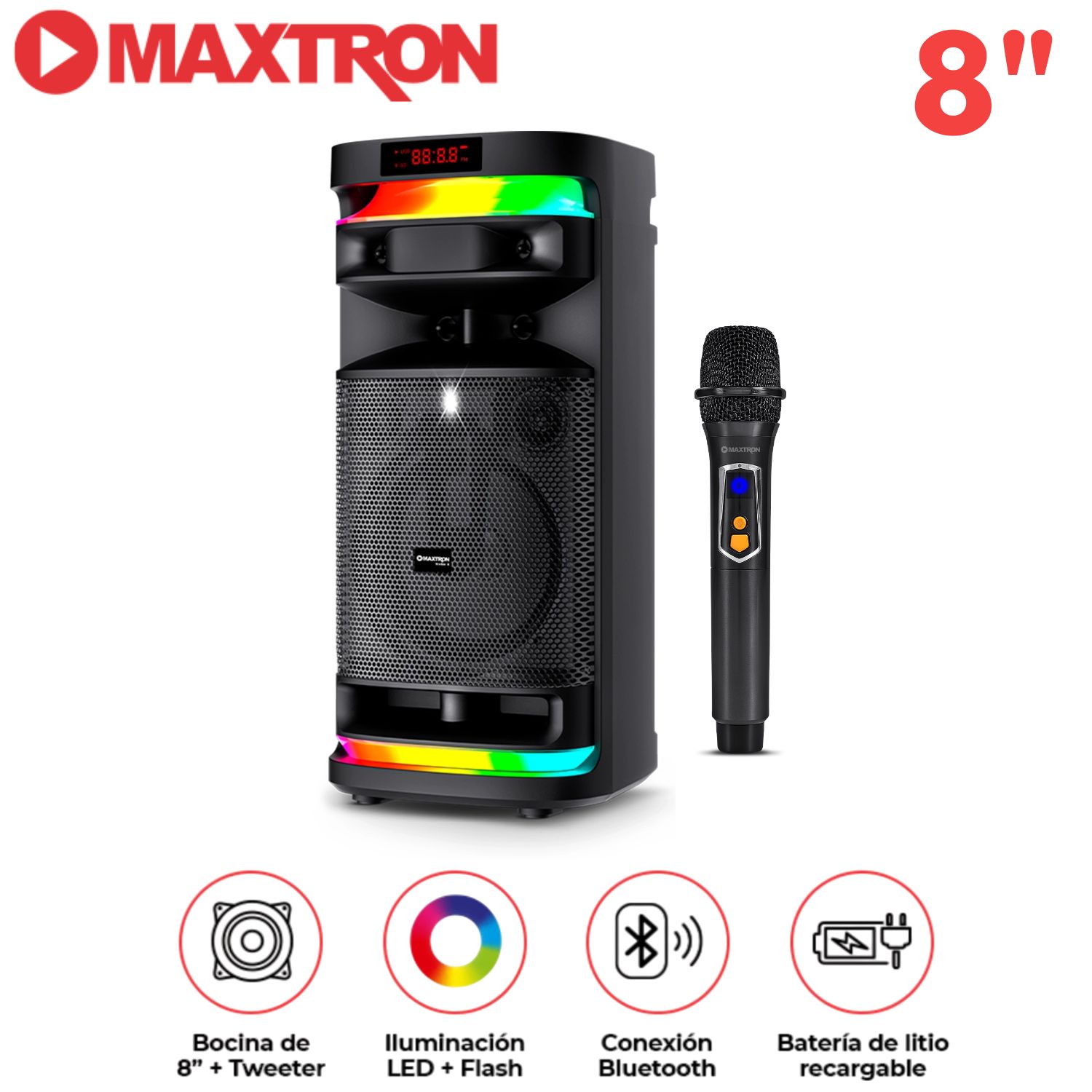 TORRE DE SONIDO MAXTRON MX 821 STELLAR 01 BOCINA 8 PULGADAS 01 MICRÓFONO FUNCIÓN DSP - 1