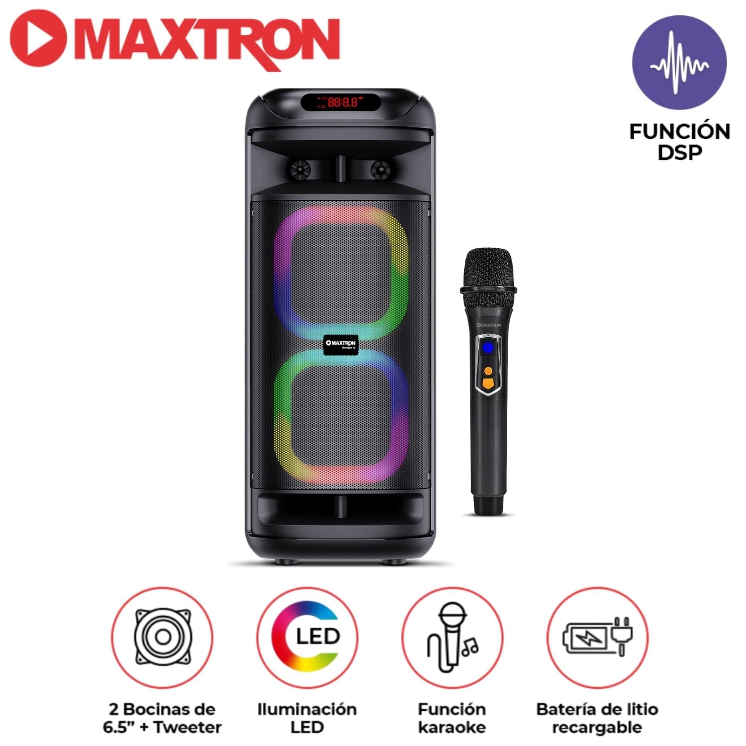 TORRE DE SONIDO MAXTRON MX 601 BECKER 02 BOCINAS 6,5 PULGADAS 01 MICRO FUNCIÓN DSP - 1