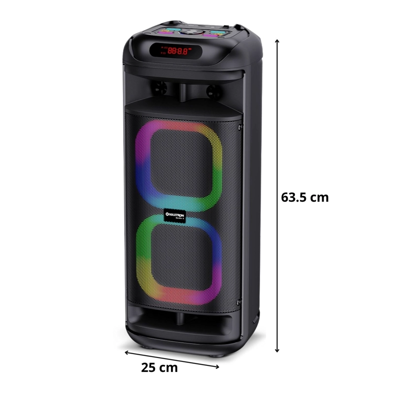 PROMO TORRE DE SONIDO MAXTRON MX 601 BECKER 02 BOCINAS 6,5 PULGADAS 02 MICRÓFONO LUCES LED - 5