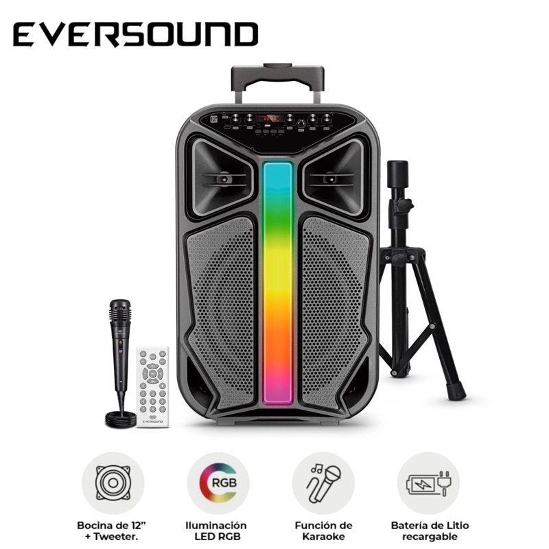 PARLANTE PORTÁTIL EVERSOUND LYRICO EV 6000T WOOFER DE 12 PULGADAS + TRÍPODE - 1