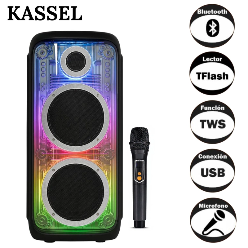 PARLANTE TORRE PORTÁTIL KASSEL K2825 02 BOUFER DE 8 PULGADAS LUCES RGB - 1