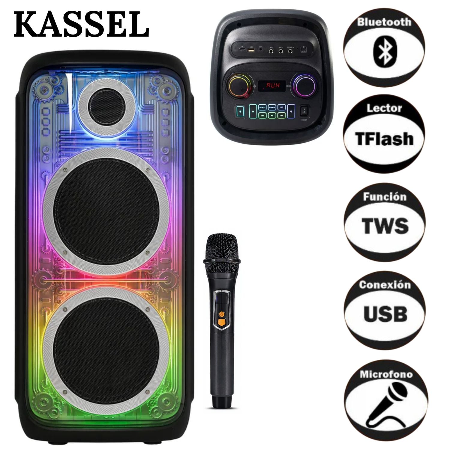PARLANTE TORRE PORTÁTIL K2103 02 BOUFER DE 10 PULGADAS LUCES RGB KARAOKE - 1
