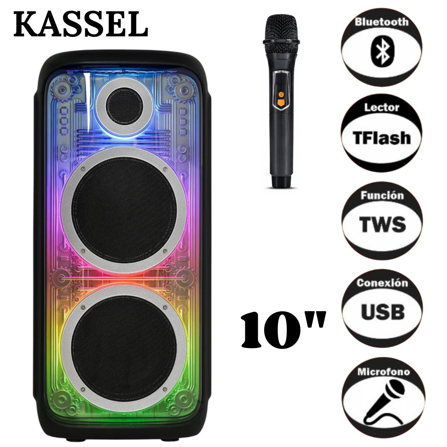 PARLANTE TORRE PORTÁTIL K2103 USB BT TWS LUCES RGB MICRÓFONO - 1