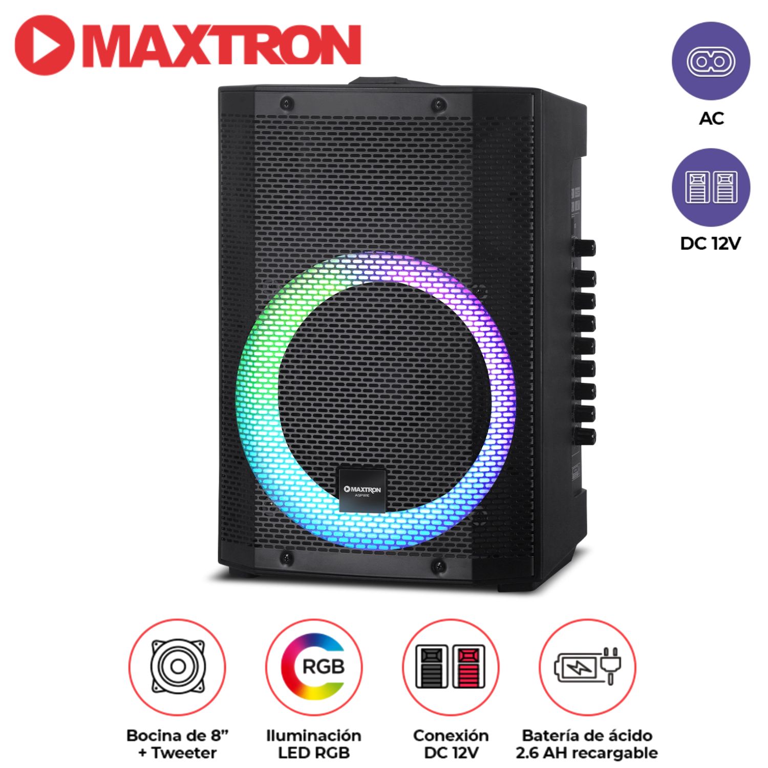PARLANTE ASPIRE MX 300 USB BT LUCES LED RGB + MICRÓFONO - 1
