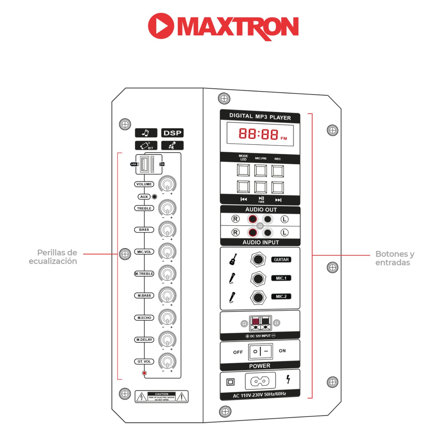 PARLANTE ASPIRE MX 300 USB BT LUCES LED RGB + MICRÓFONO - 3
