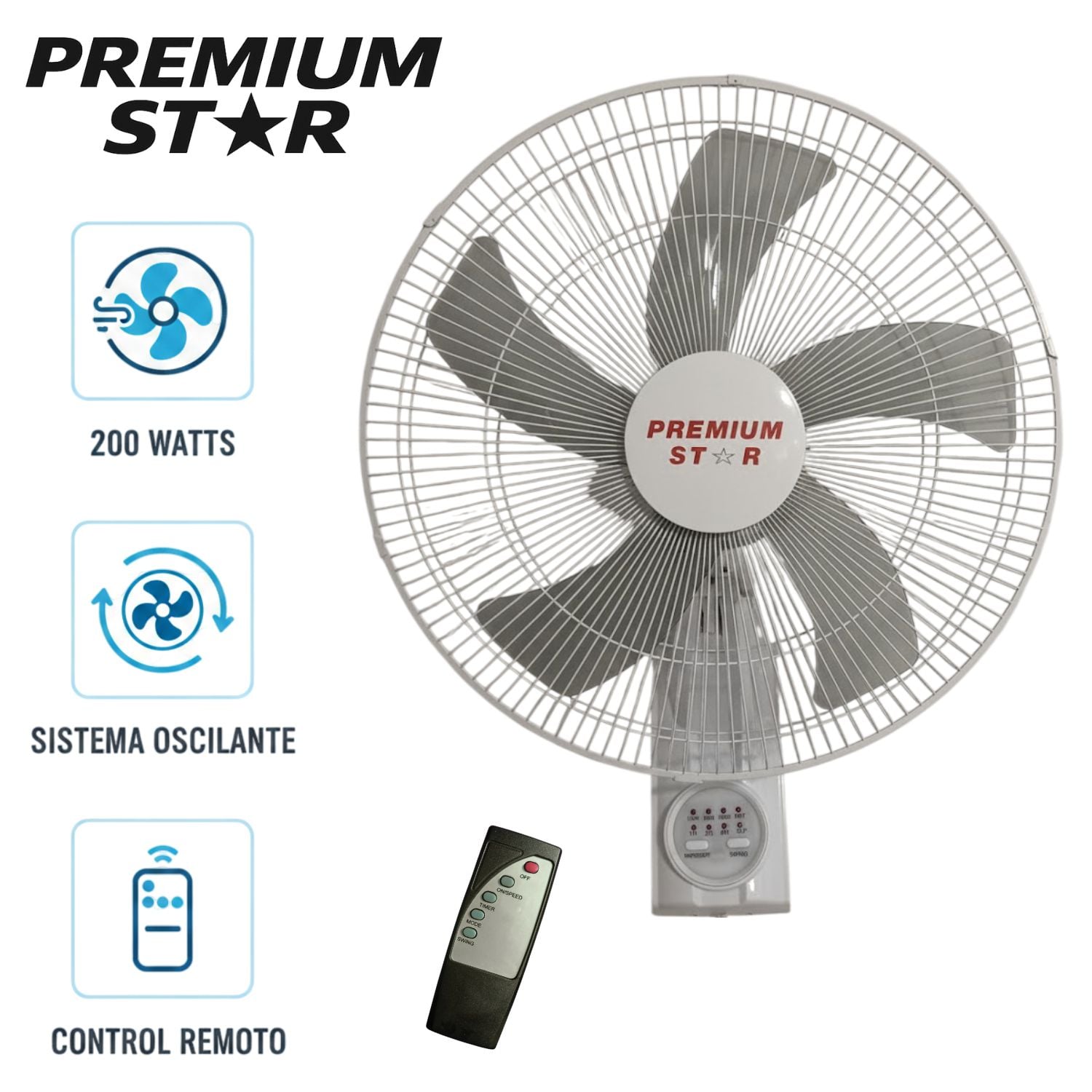 VENTILADOR DE PARED CON CONTROL REMOTO PREMIUM STAR 18 PULG  BLANCO 200 W - 1
