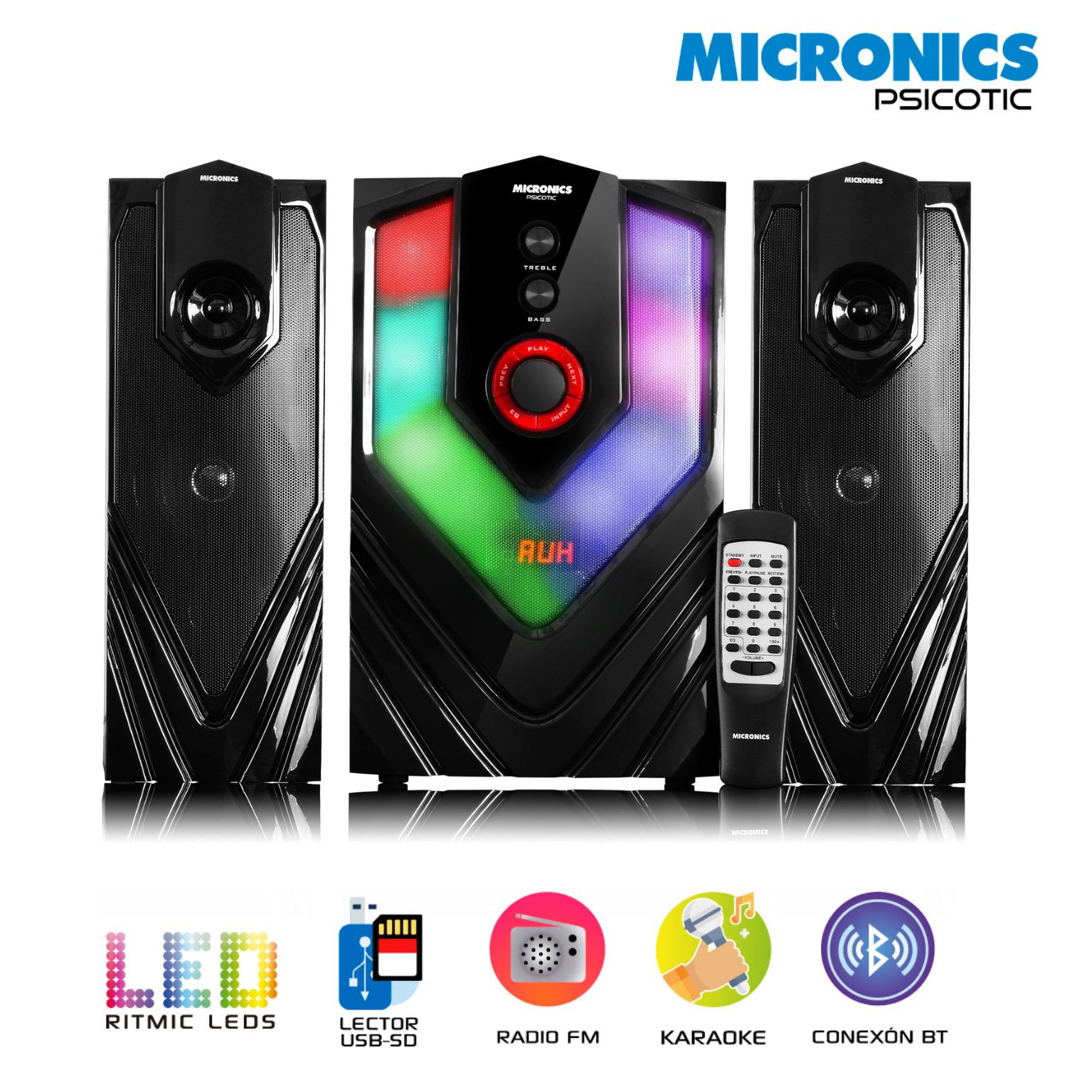 EQUIPO DE AUDIO MICRONICS MIC S7005KTV BT USB SD RITMIC LED KARAOKE - 1