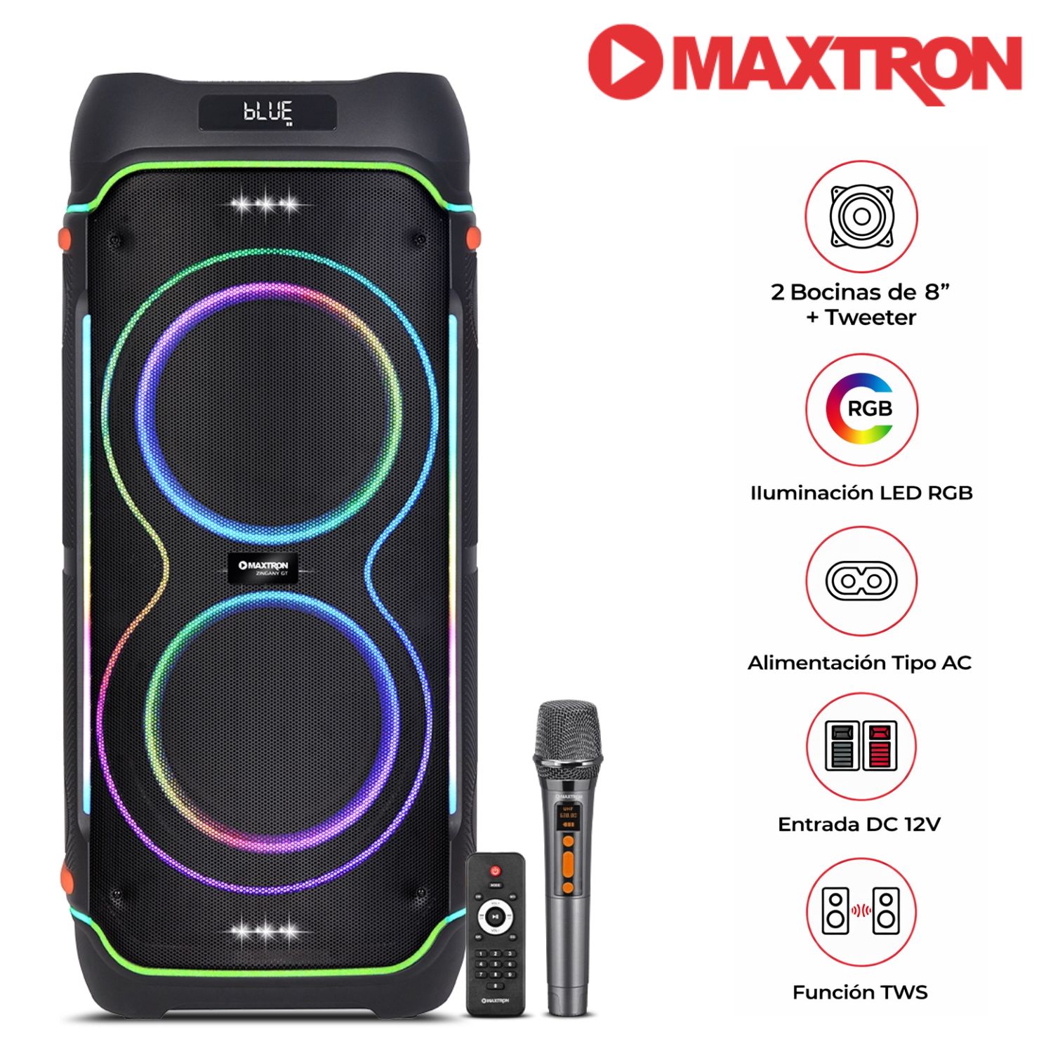 TORRE DE SONIDO MAXTRON MX 834 ZINGANY KARAOKE USB BT TWS - 1