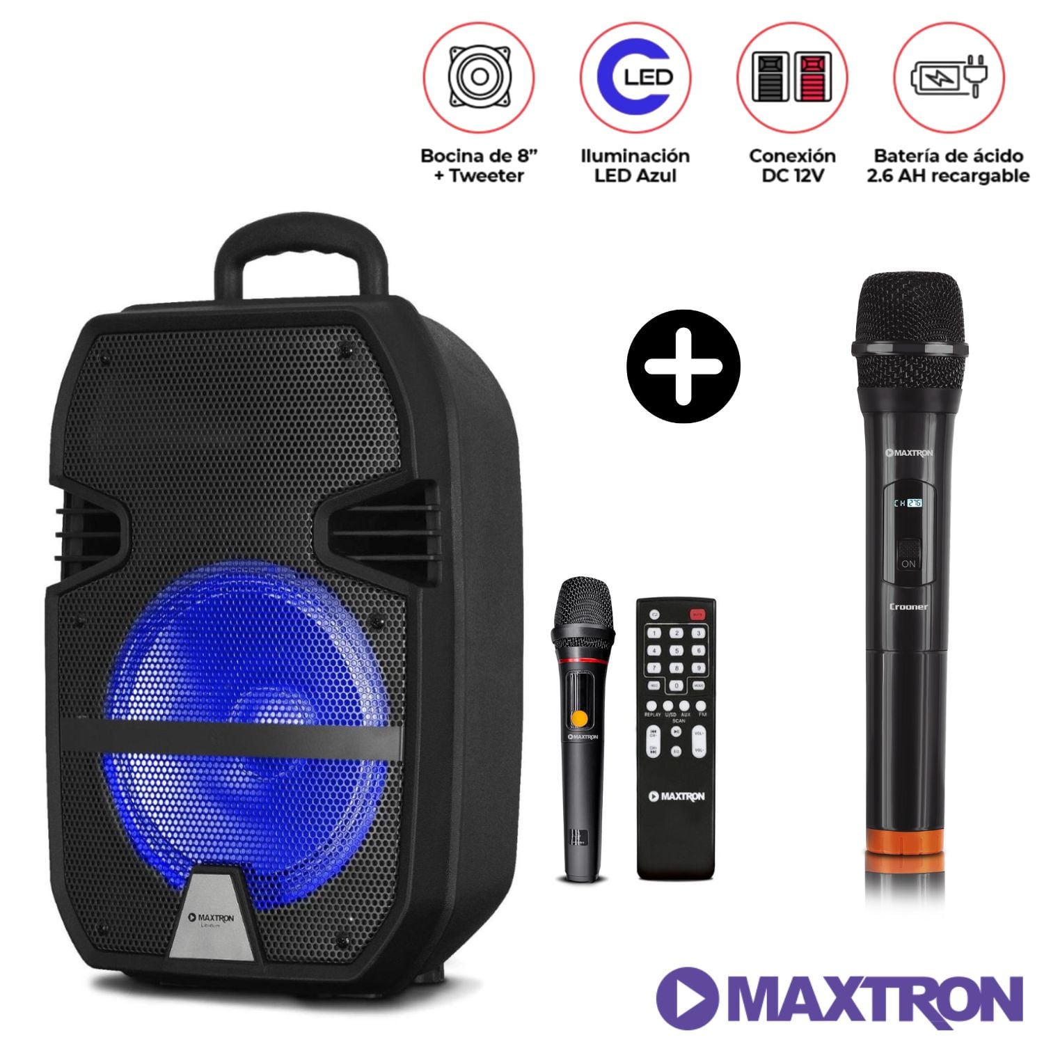 PARLANTE BLUETOOTH MAXTRON LIBIDUM MX321VB CON 2 MICRÓFONO INALÁMBRICO - 1