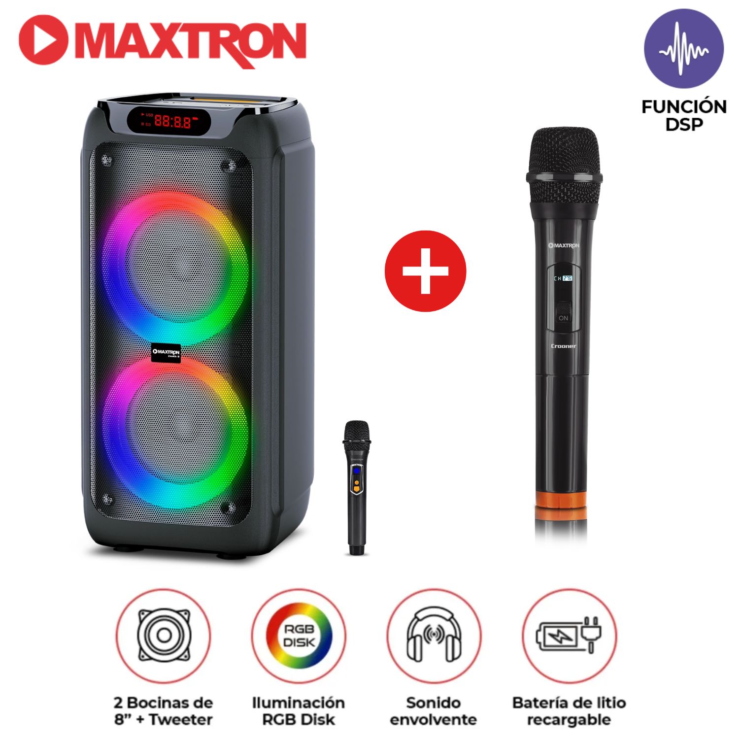 PROMO TORRE DE SONIDO MAXTRON MX 800 ZENITH 02 BOCINAS 8 PULGADAS CON 02 MICRÓFONOS - 1