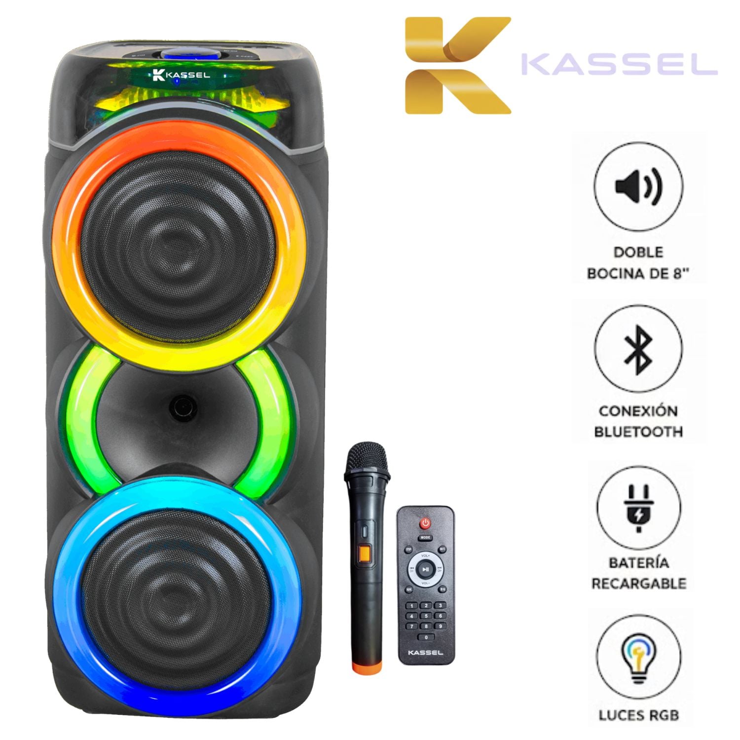 TORRE DE SONIDO FULL FIESTA KASSEL K2822 CON 02 BOCINAS DE 8 PULG, KARAOKE - 1
