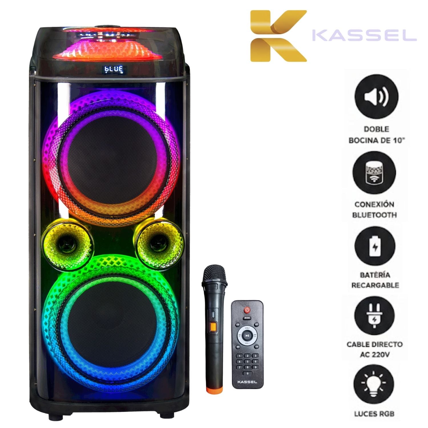 TORRE DE SONIDO FULL FIESTA KASSEL K2102 CON 02 BOCINAS DE 10 PULG, KARAOKE - 1