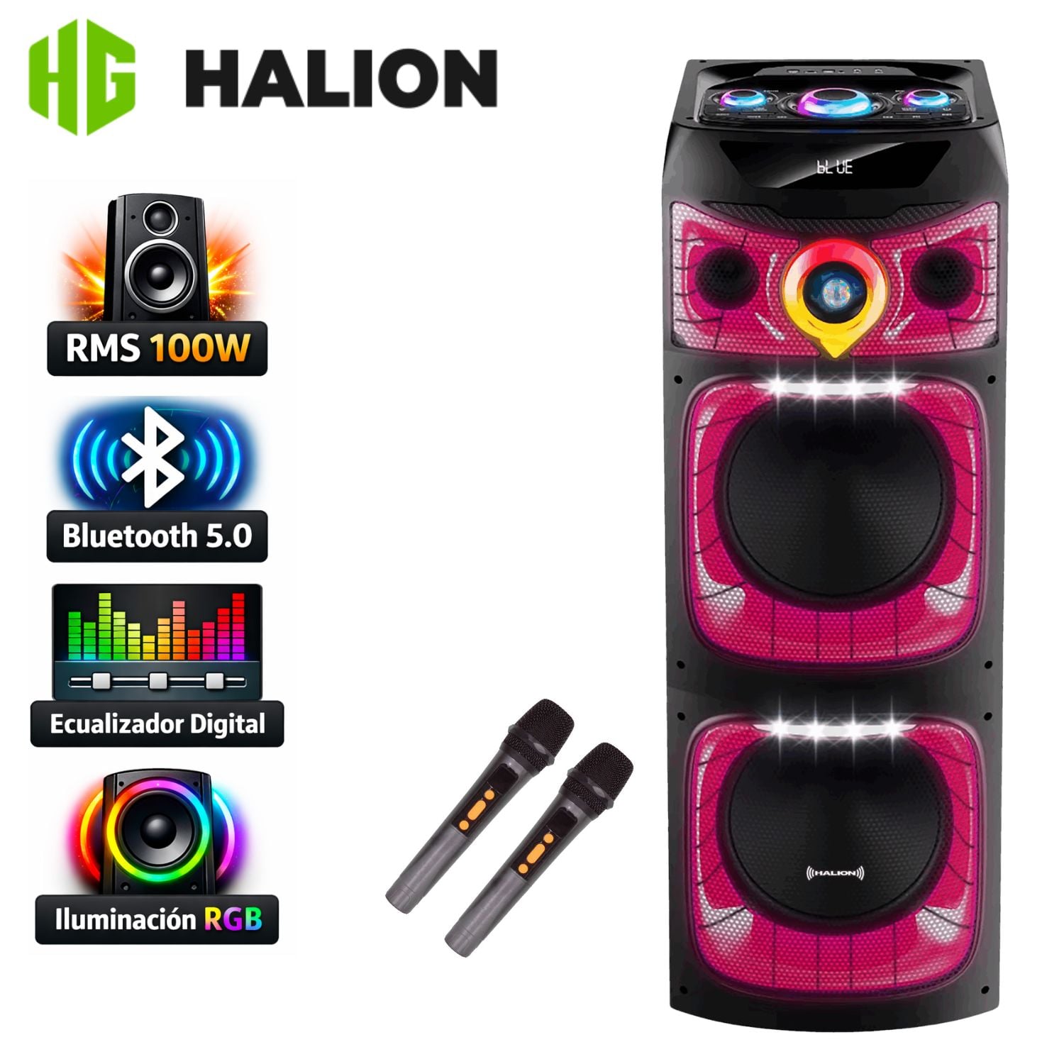 TORRE DE SONIDO FULL FIESTA HALION HA 1244 CON 02 BOCINAS DE 12 PULG, KARAOKE - 1
