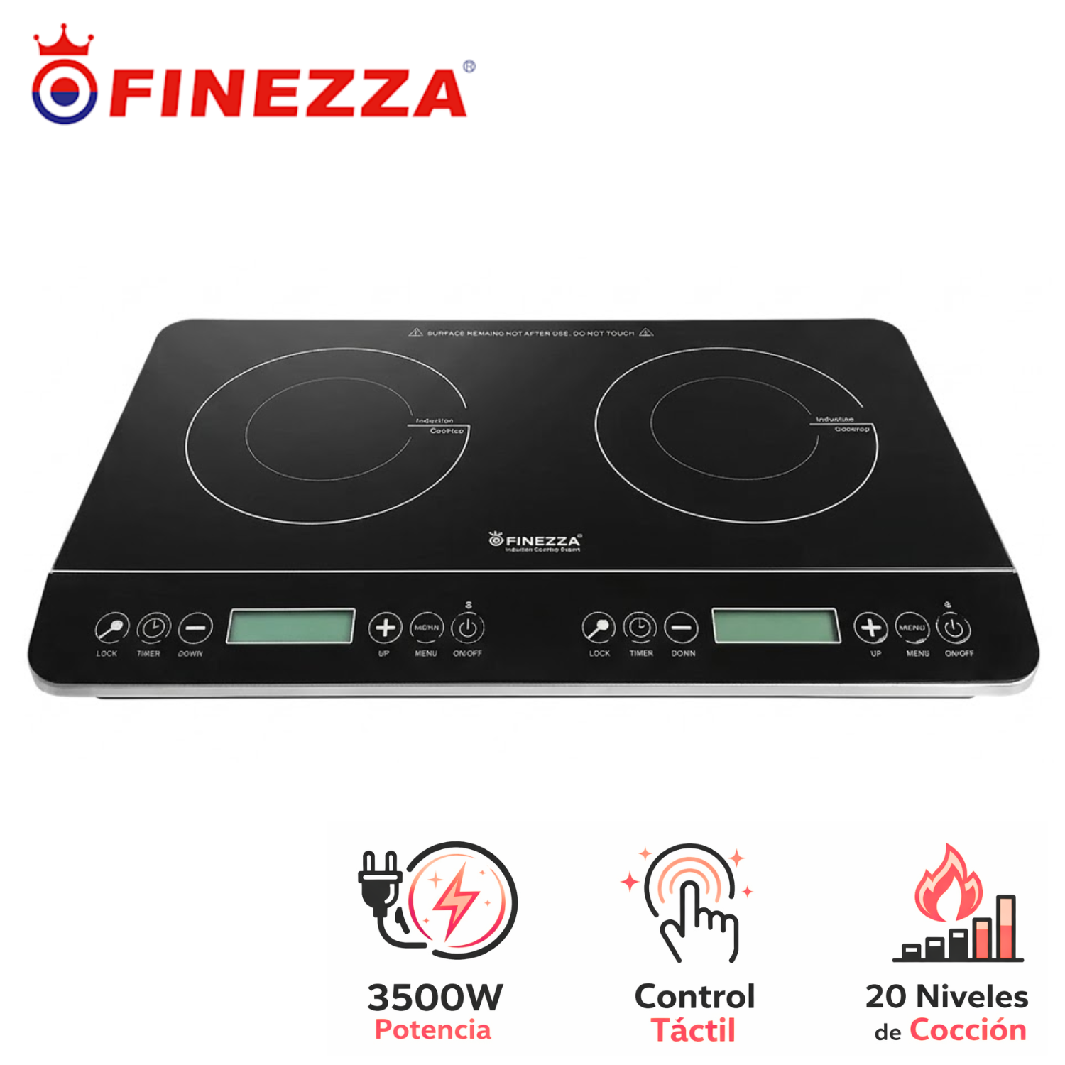 COCINA DE INDUCCIÓN FINEZZA FZ 315IN DE 02 HORNILLAS COCCIÓN RÁPIDA FUNCIÓN TIMER - 1
