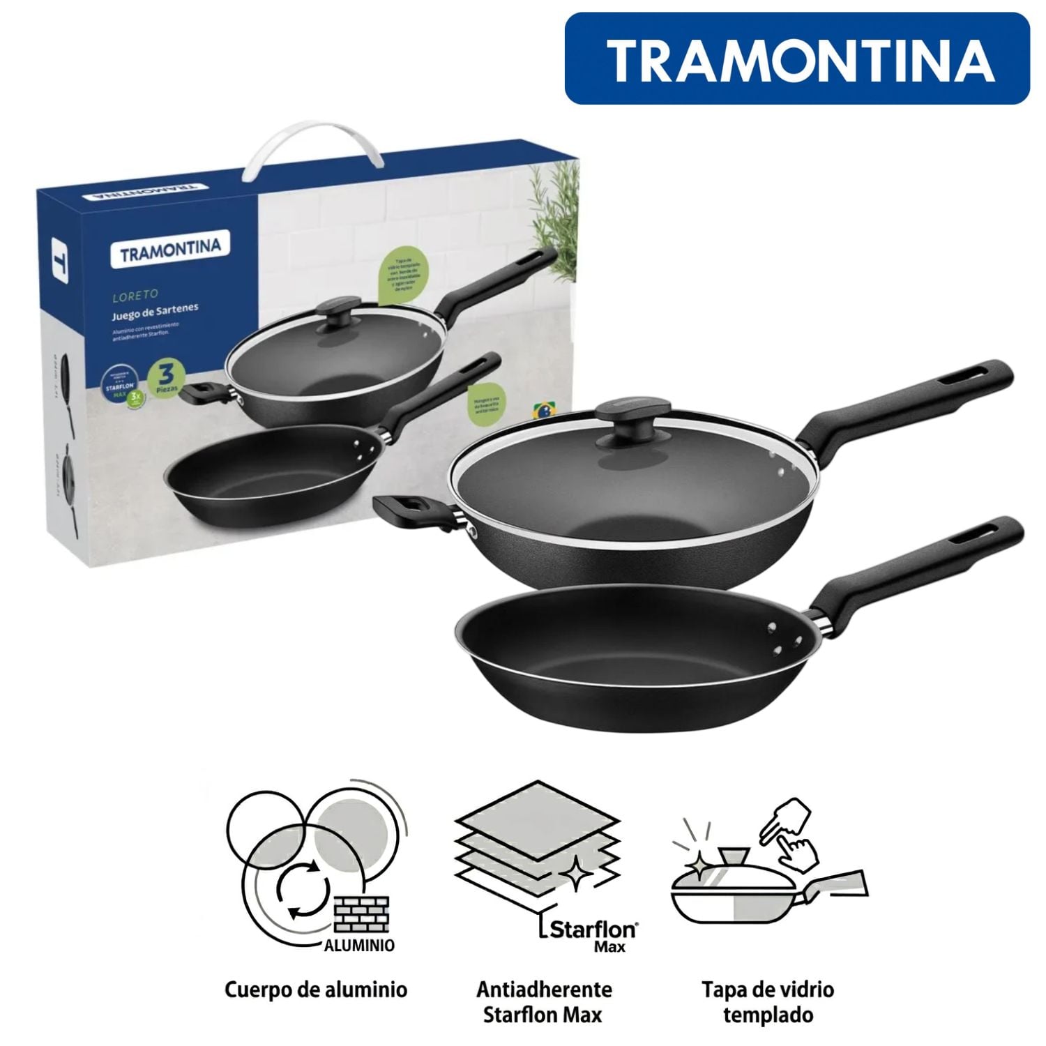 JUEGO DE SARTENES TRAMONTINA LORETO 3 PZAS 27899/503 - 1