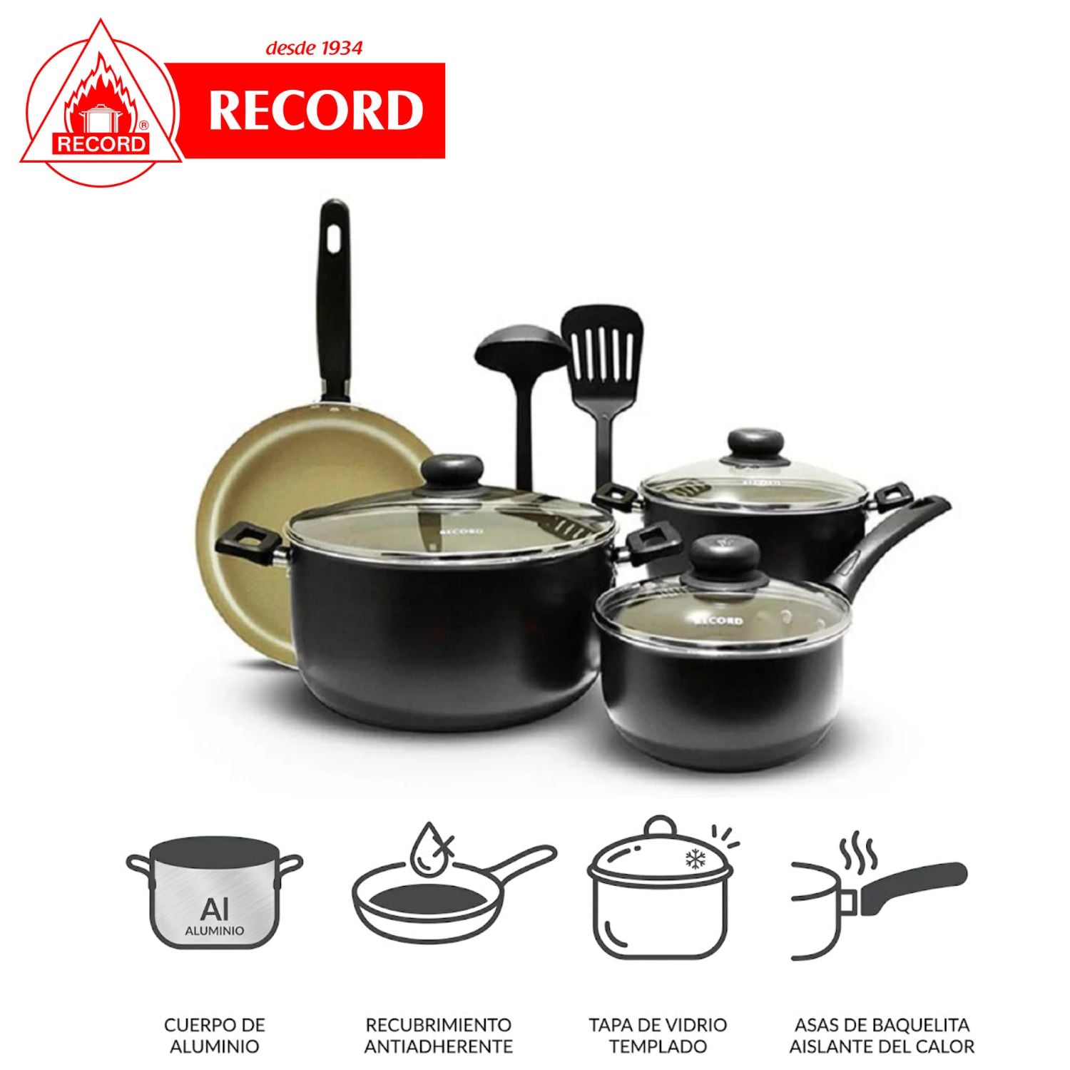 SET DE OLLAS RECORD RE9290093750 9PZS ANTIADHERENTE NEGRO - 1