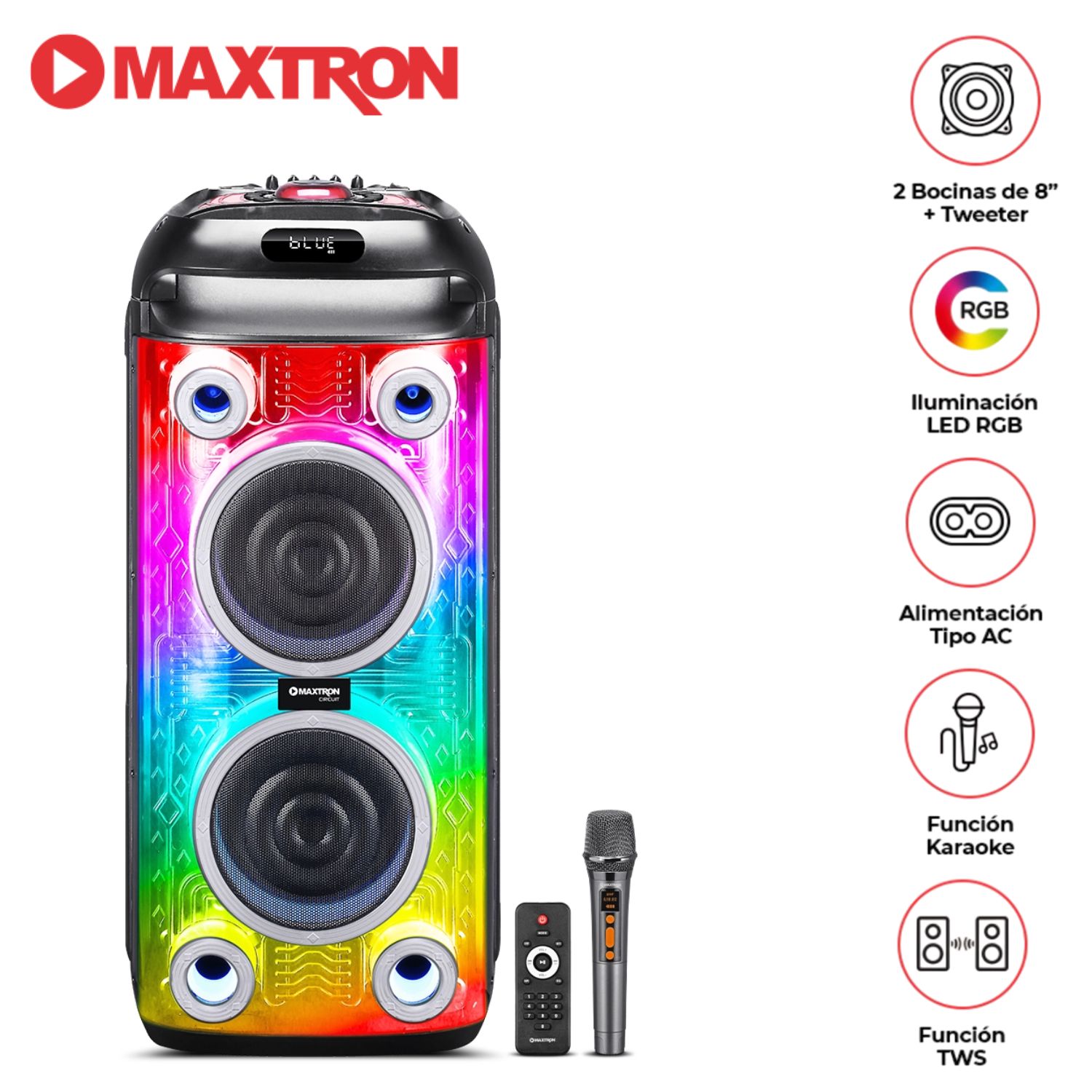 TORRE DE SONIDO MAXTRON MX 806 CIRCUIT 02 BOCINAS 8 PULGADAS 01 MICRO FUNCIÓN DSP - 1