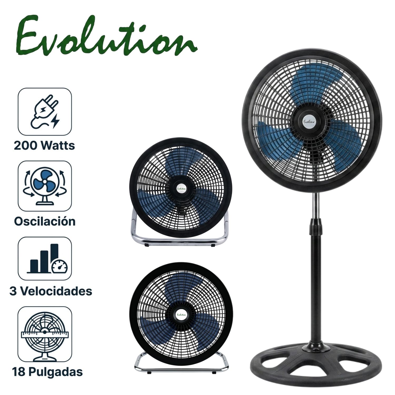 PACK 02 VENTILADORES EVOLUTION 3 EN 1 18 PULGADAS GIRO 120 GRADOS 3 ASPAS - 1
