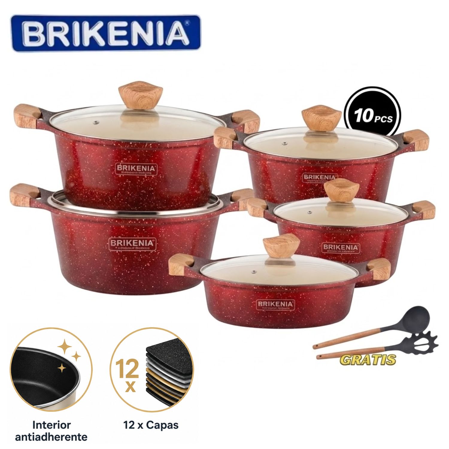 JUEGO DE OLLAS BRIKENIA 10 PIEZAS RECUBRIMIENTO ANTIADHERENTE COLOR ALEATORIO - 1