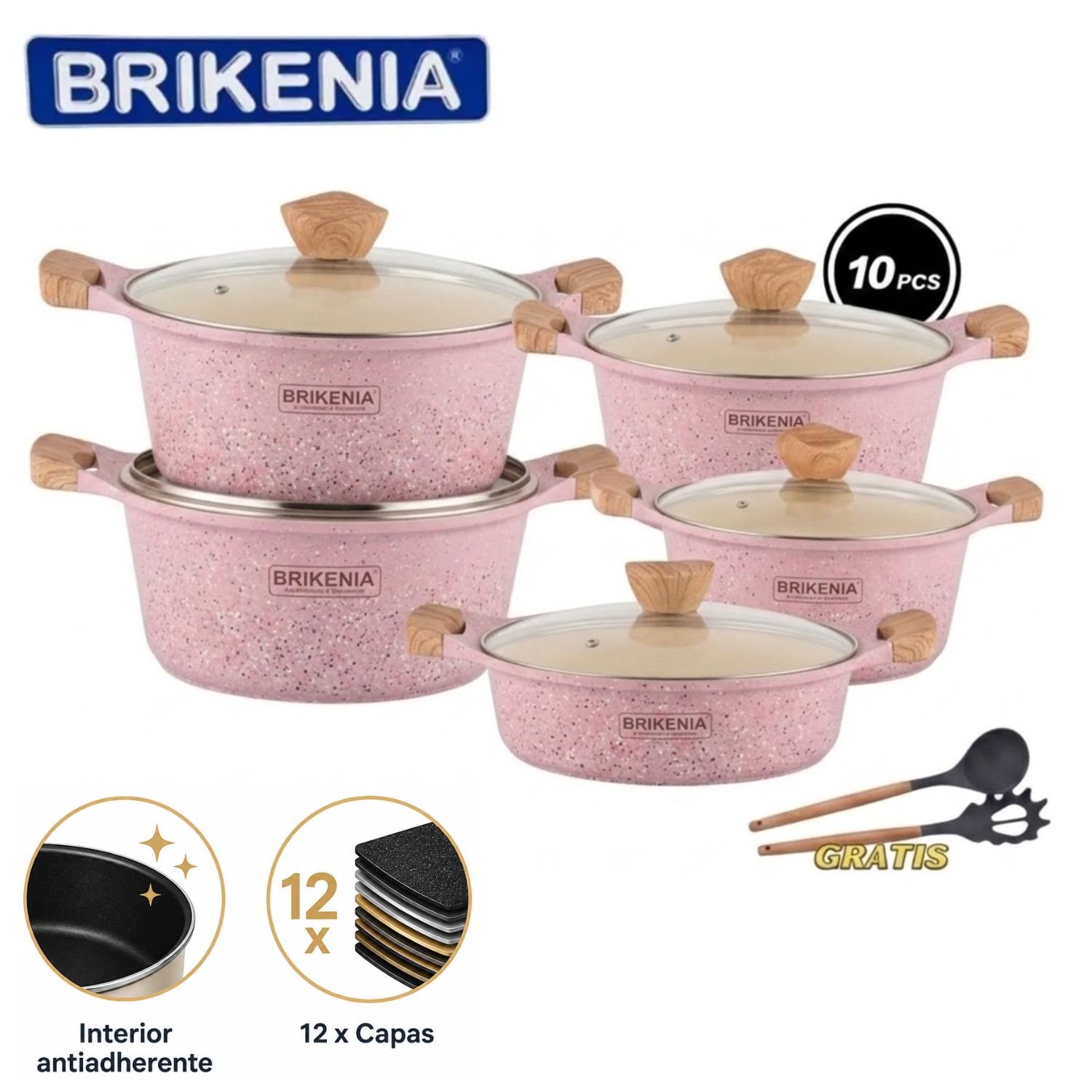 JUEGO DE OLLAS BRIKENIA 10 PIEZAS ESTILO GRANITO COLOR ALEATORIO - 1