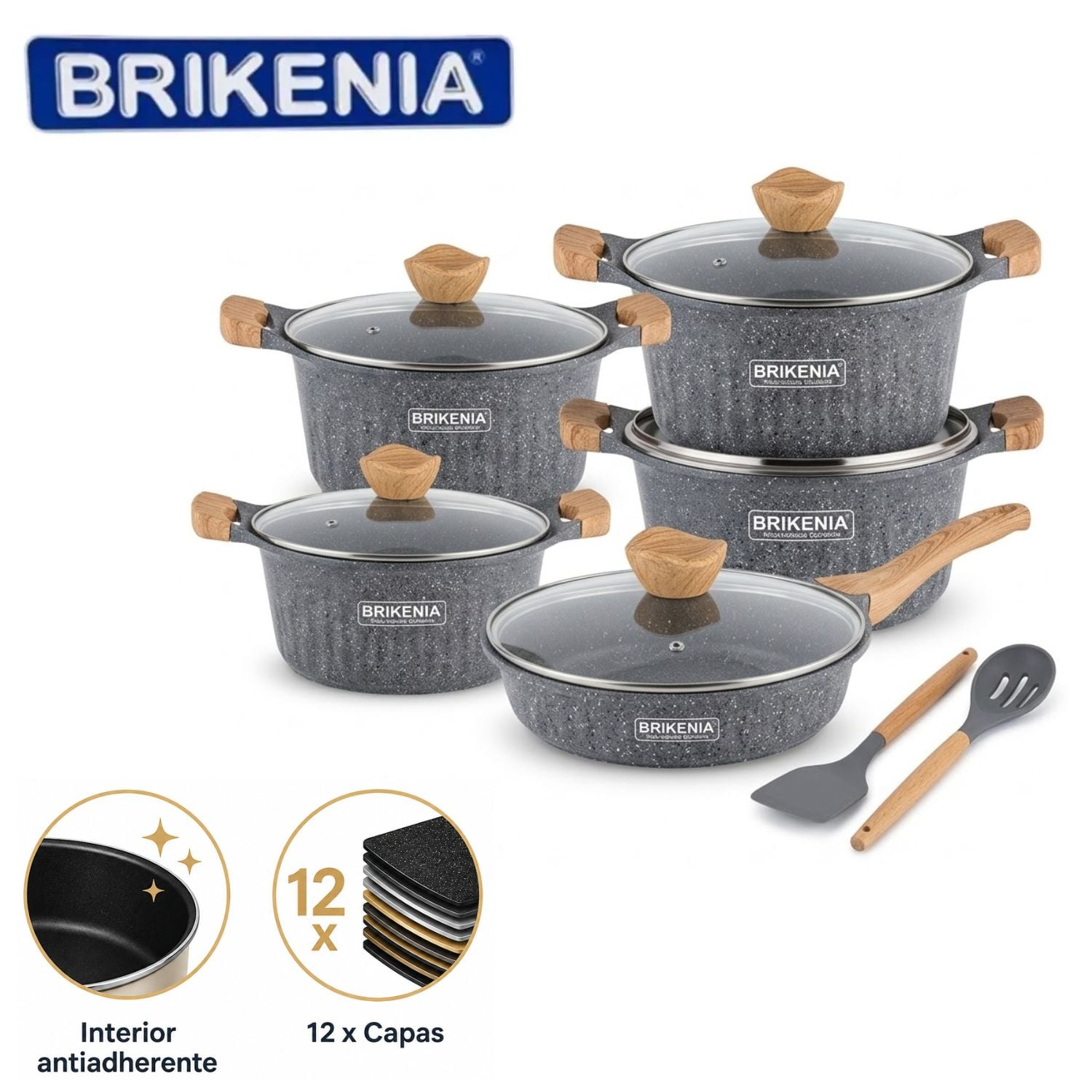 JUEGO DE OLLAS BRIKENIA 10 PIEZAS REVESTIMIENTO ANTIADHERENTE COLOR ALEATORIO - 1