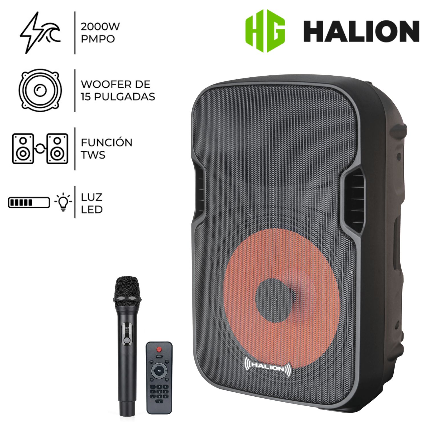 PARLANTE ACTIVO HALION PHA 15K USB SD BT DIRECTO AC FULL VOLUMEN SIN LIMITES - 1