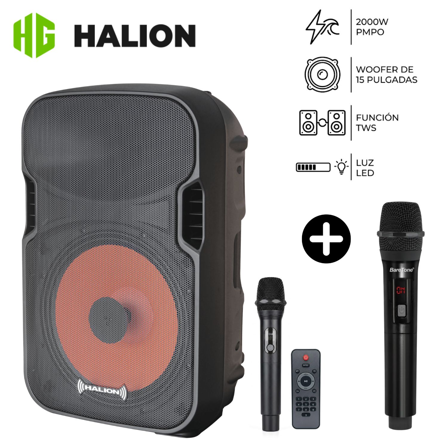 PROMO PARLANTE PROFESIONAL HALION AC PHA 15K + MICRÓFONO INALÁMBRICO BARETONE WM 2401 - 1