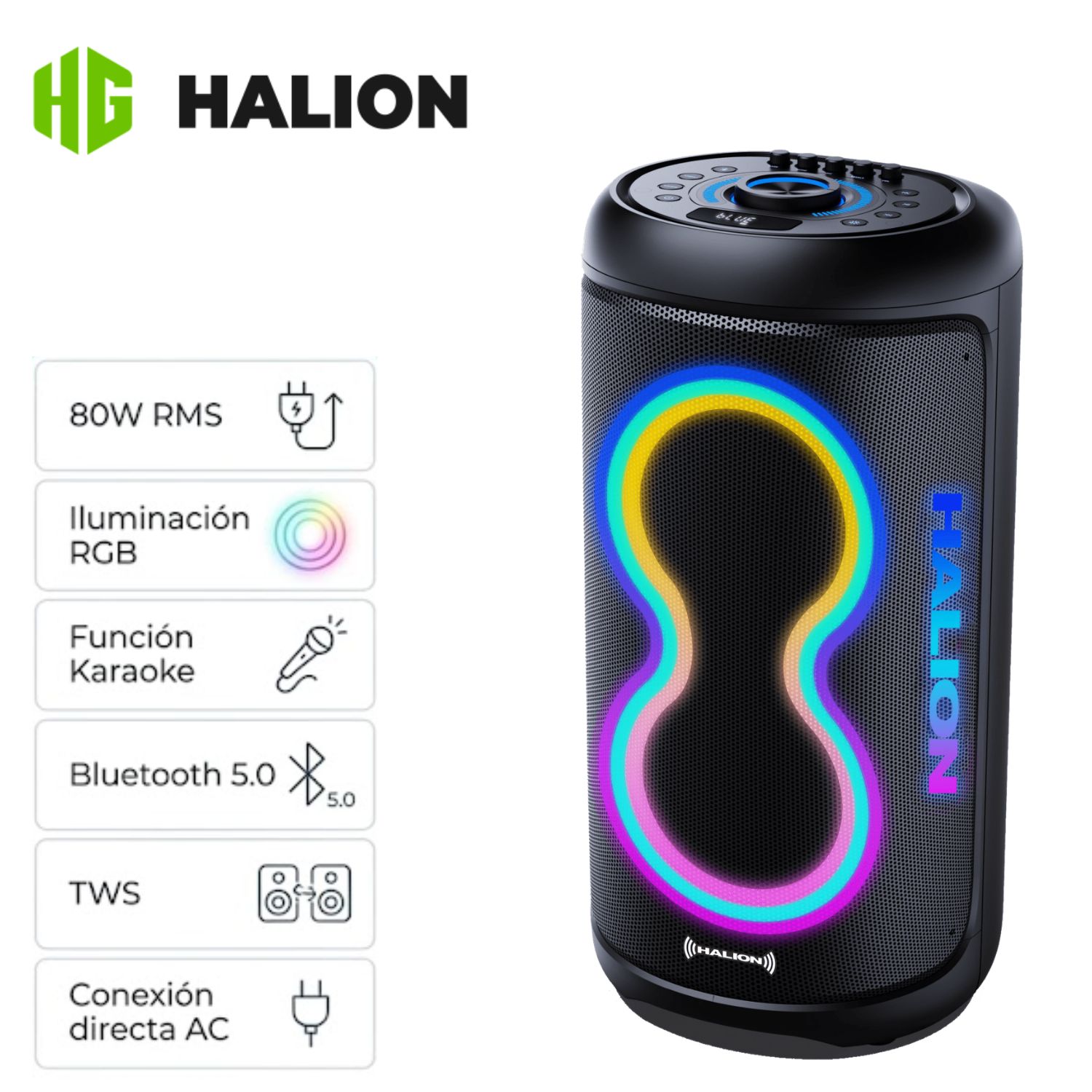 PARLANTE PORTÁTIL HALION HA-846 SALSA 02 BOUFER 8' USB BT TWS 01 MICRÓFONO - 1