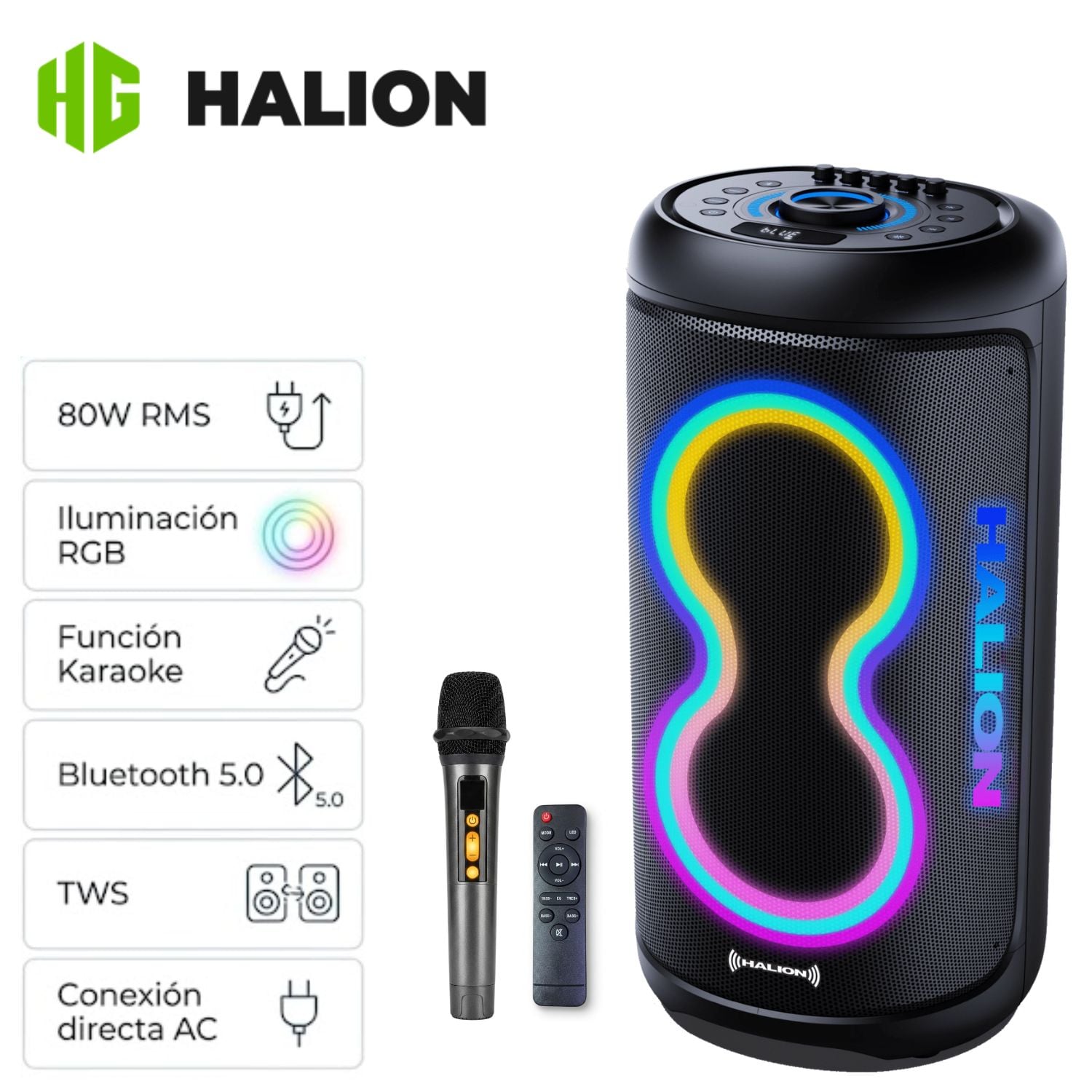 PARLANTE TORRE HALION HA-846 02 BOUFER 8' SALSA BLUETOOTH USB TWS CON MICRÓFONO - 1