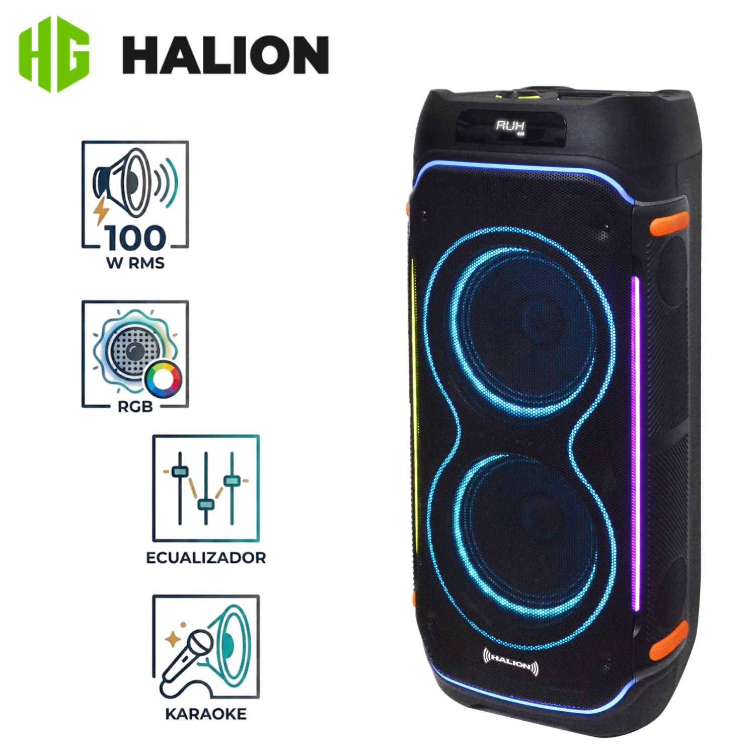 PARLANTE TORRE HALION HA-844 02 BOUFER 8' MAMBO BLUETOOTH USB TWS CON MICRÓFONO - 1