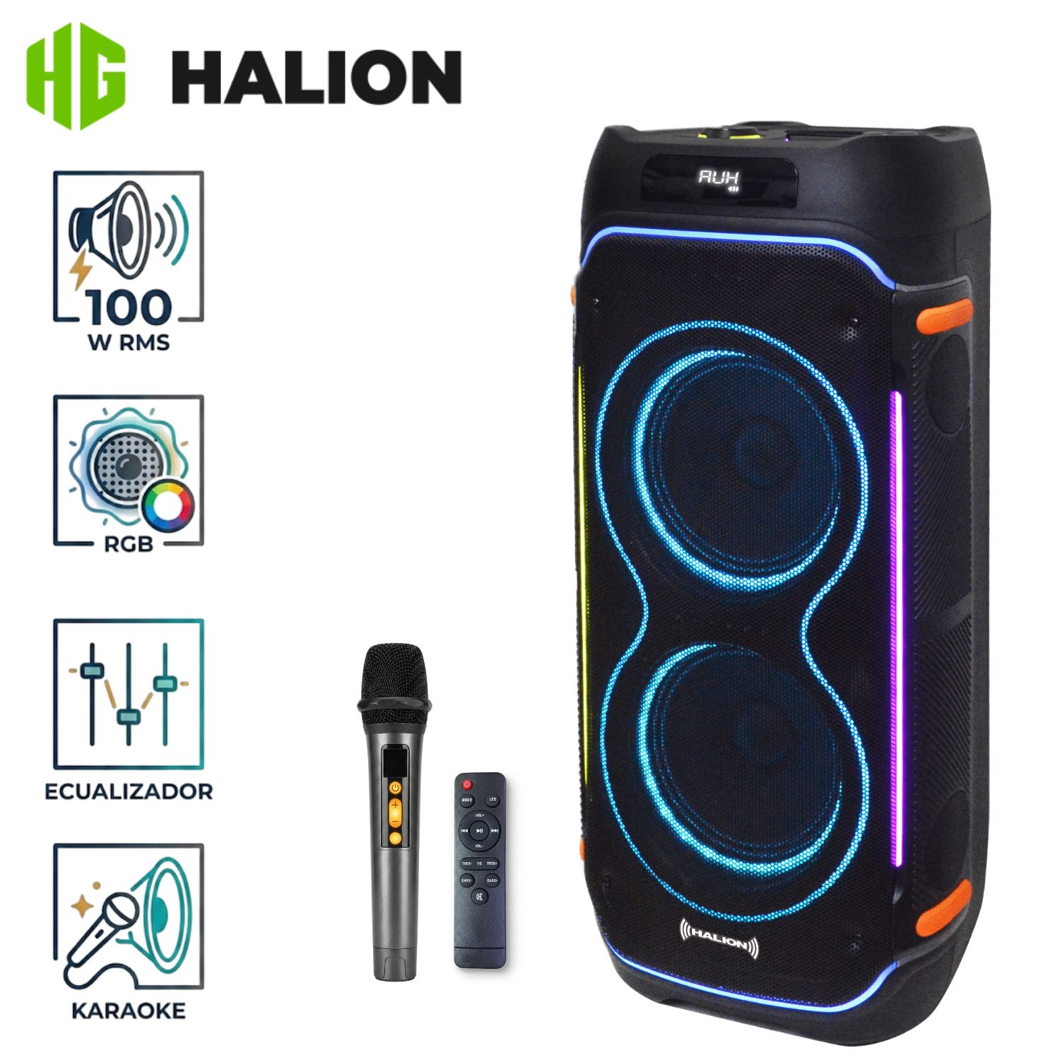 PARLANTE TORRE HALION HA-844 MAMBO 02 BOUFER 8' USB BT TWS 01 MICRÓFONO - 1