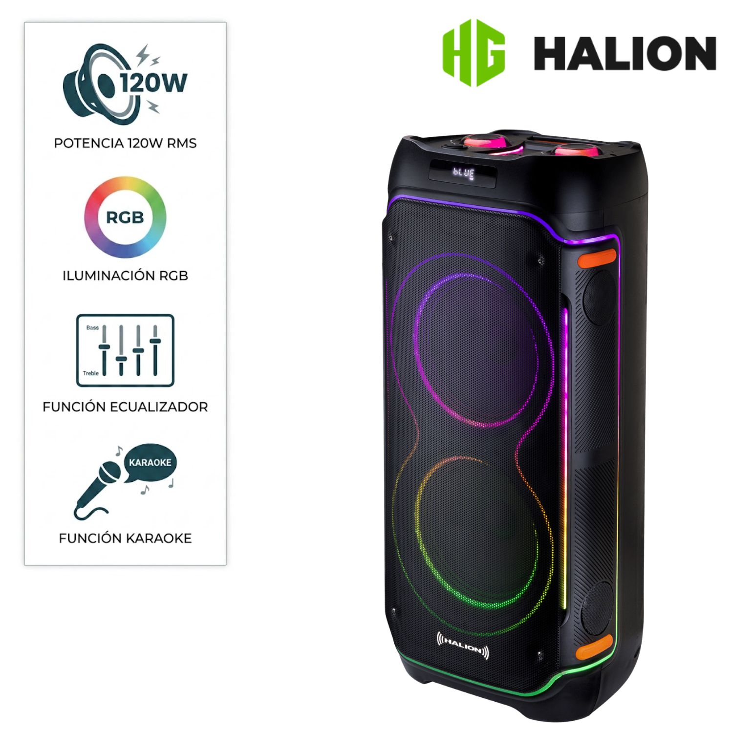 PARLANTE TORRE HALION HA 1045 MAMBO TWS USB FM RGB + MICRÓFONO - 1