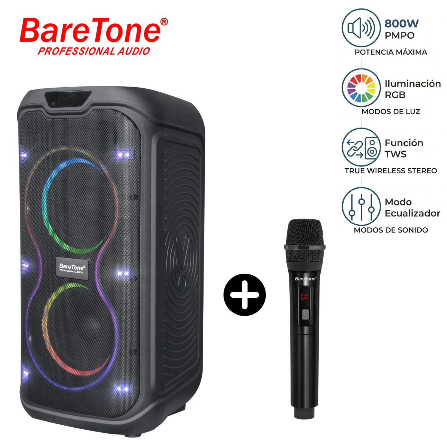 PROMO BARETONE PARLANTE MAX-265E1 PMPO 800W + MICRÓFONO INALÁMBRICO WM 2401 - 1