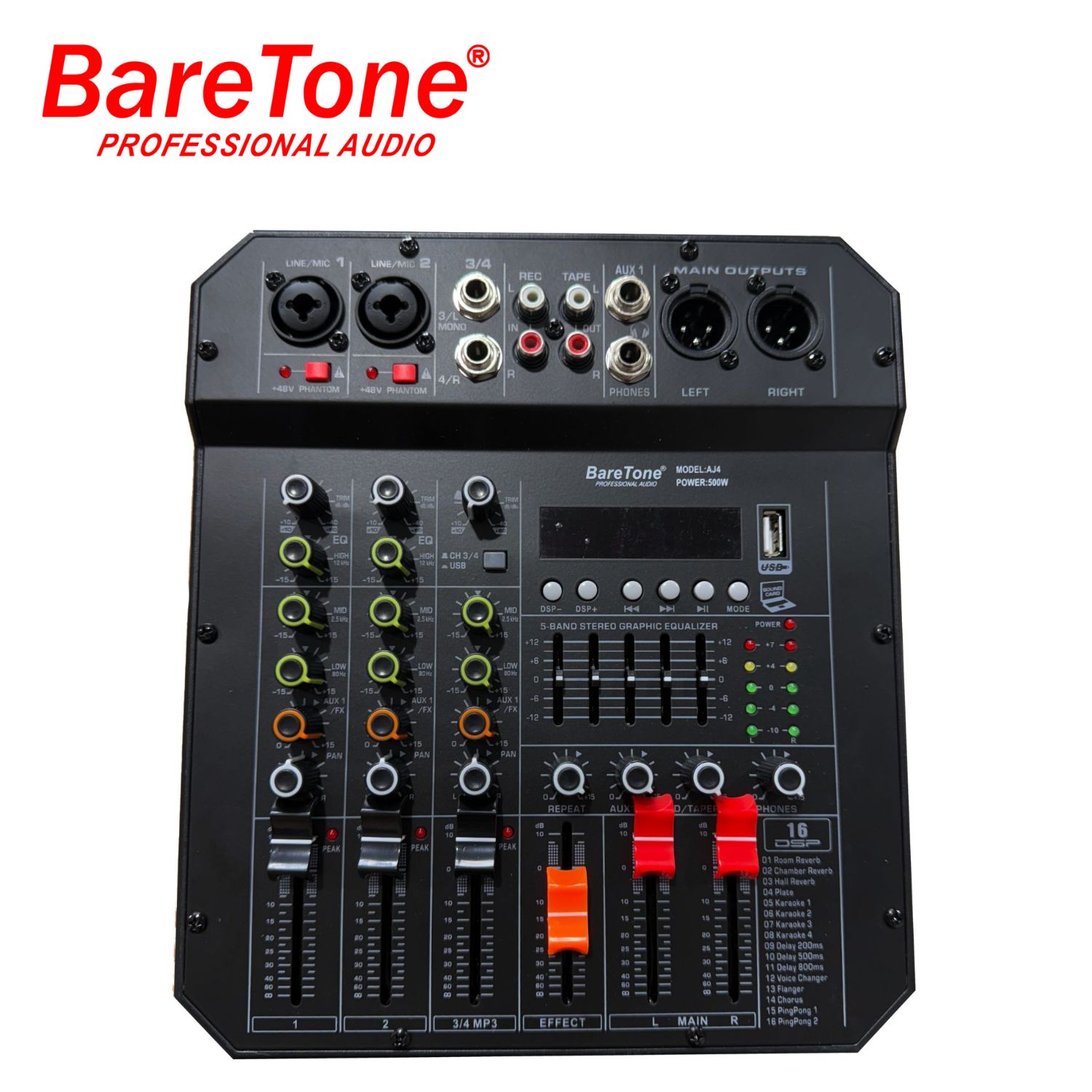 MEZCLADORA AMPLIFICADA BARETONE AJ4 AUDIO PROFESIONAL - 1