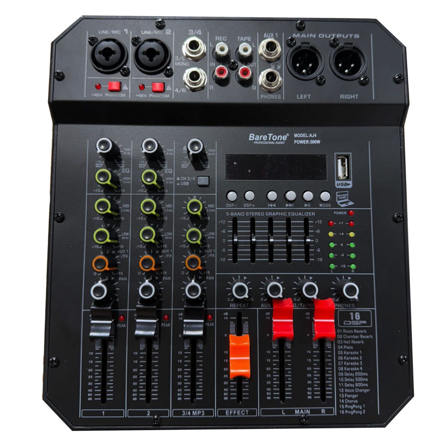 MEZCLADORA AMPLIFICADA BARETONE AJ4 AUDIO PROFESIONAL - 3