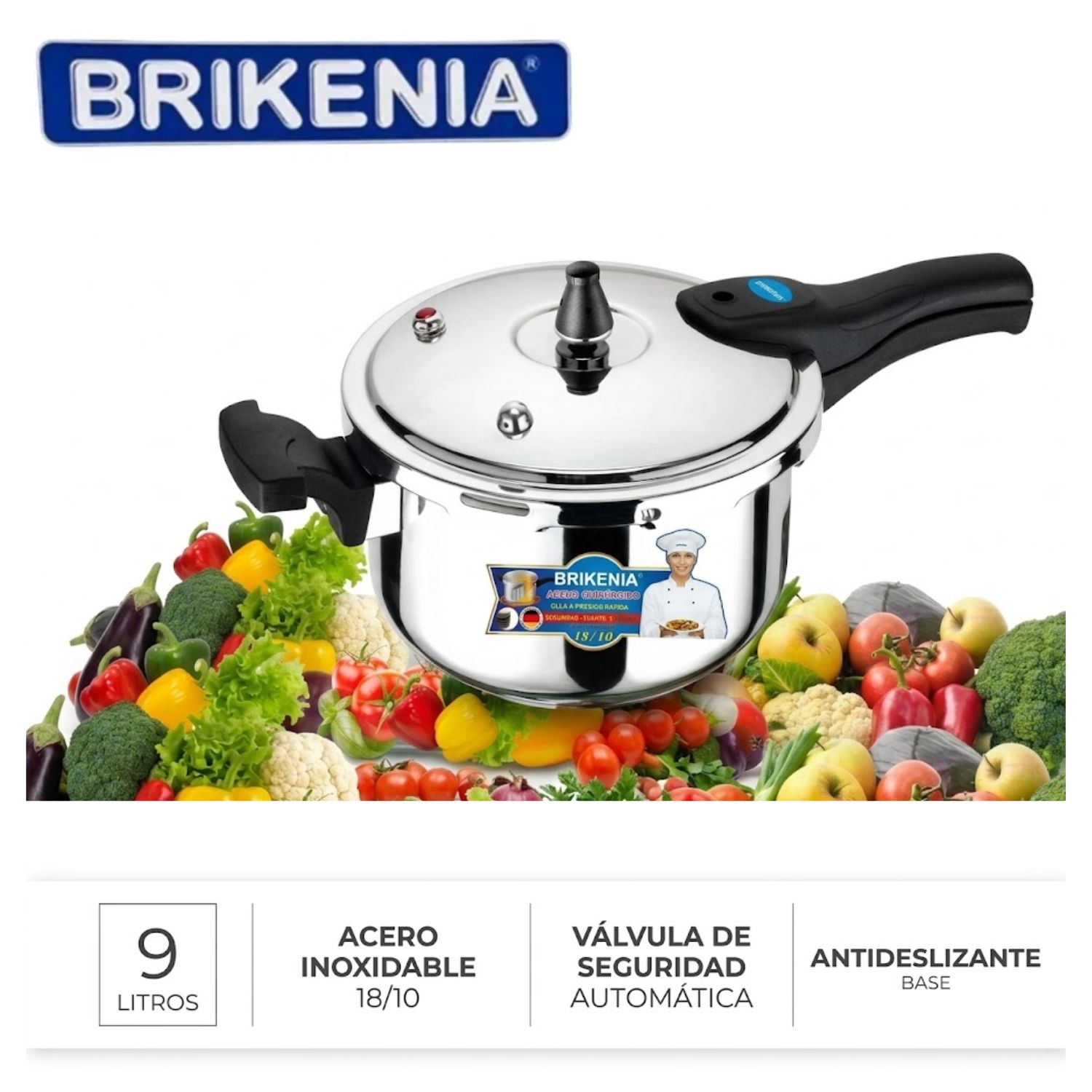 OLLA A PRESIÓN BRIKENIA PA-029AR ACERO INOXIDABLE 9 LITROS - 1