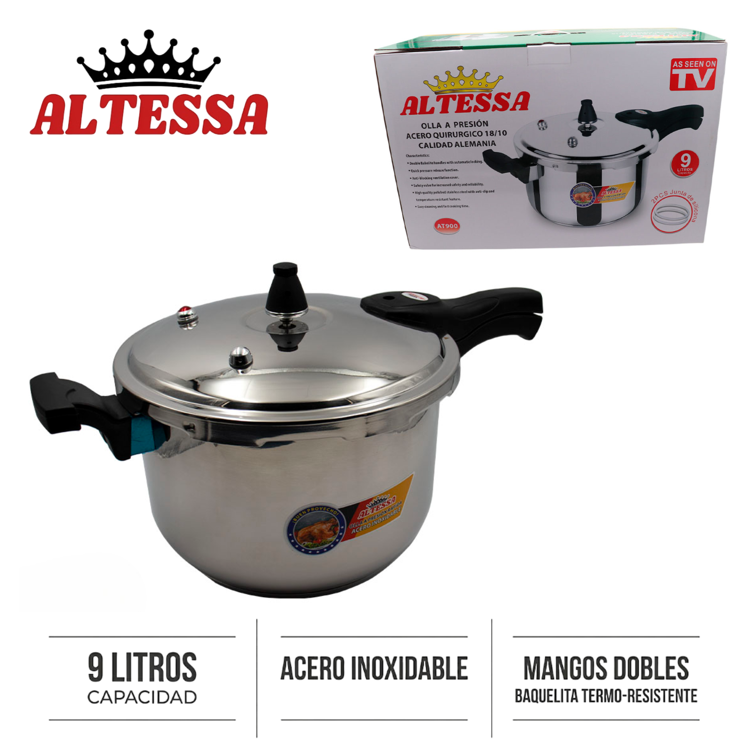 OLLA A PRESIÓN ALTESSA ACERO INOXIDABLE 18/10 9L. - 1